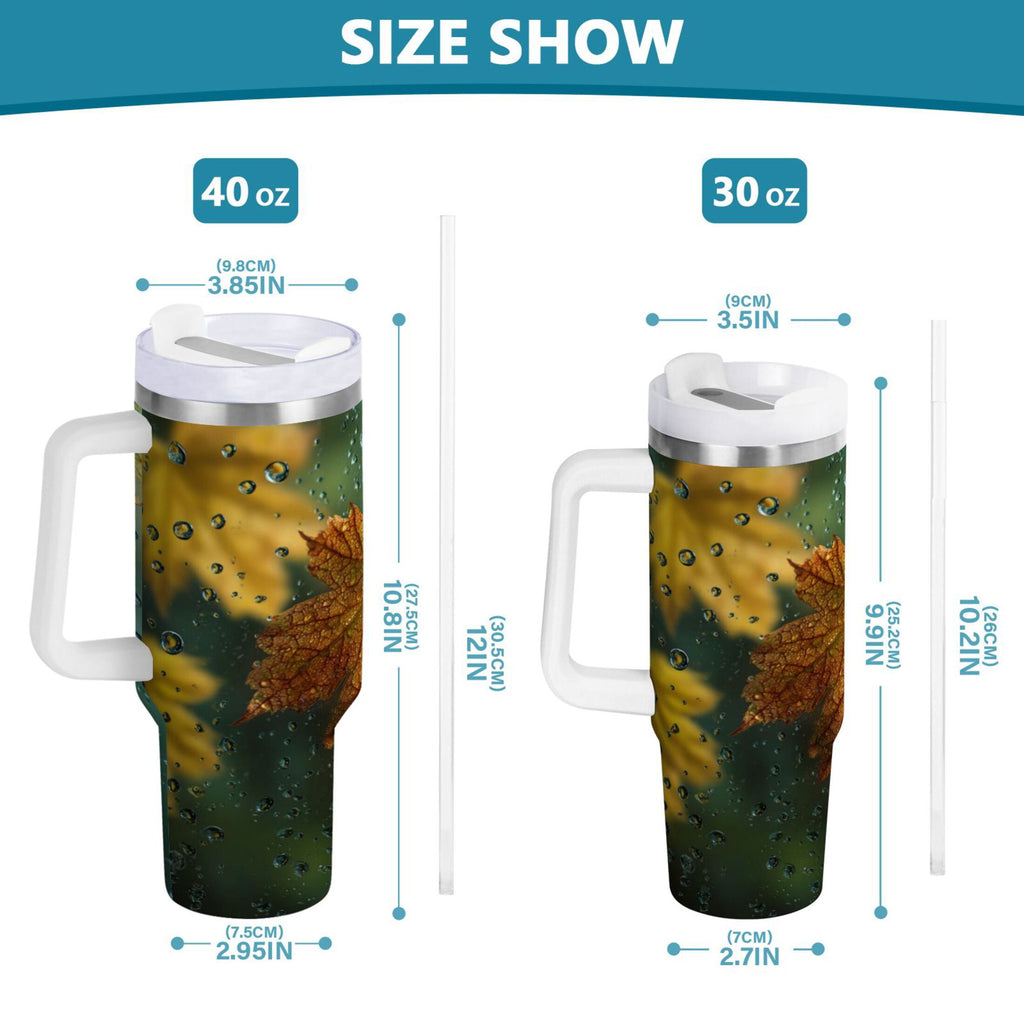 30 oz Insulated Stainless Steel Tumbler Double Wall Stainless Steel Tumbler with 2-Way Drinking Leaves with Water Droplets - 7056