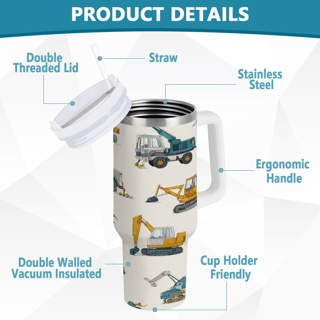 30 oz Insulated Stainless Steel Tumbler Double Wall Stainless Steel Tumbler with 2-Way Drinking Engineering Vehicle Pattern - 5GC0