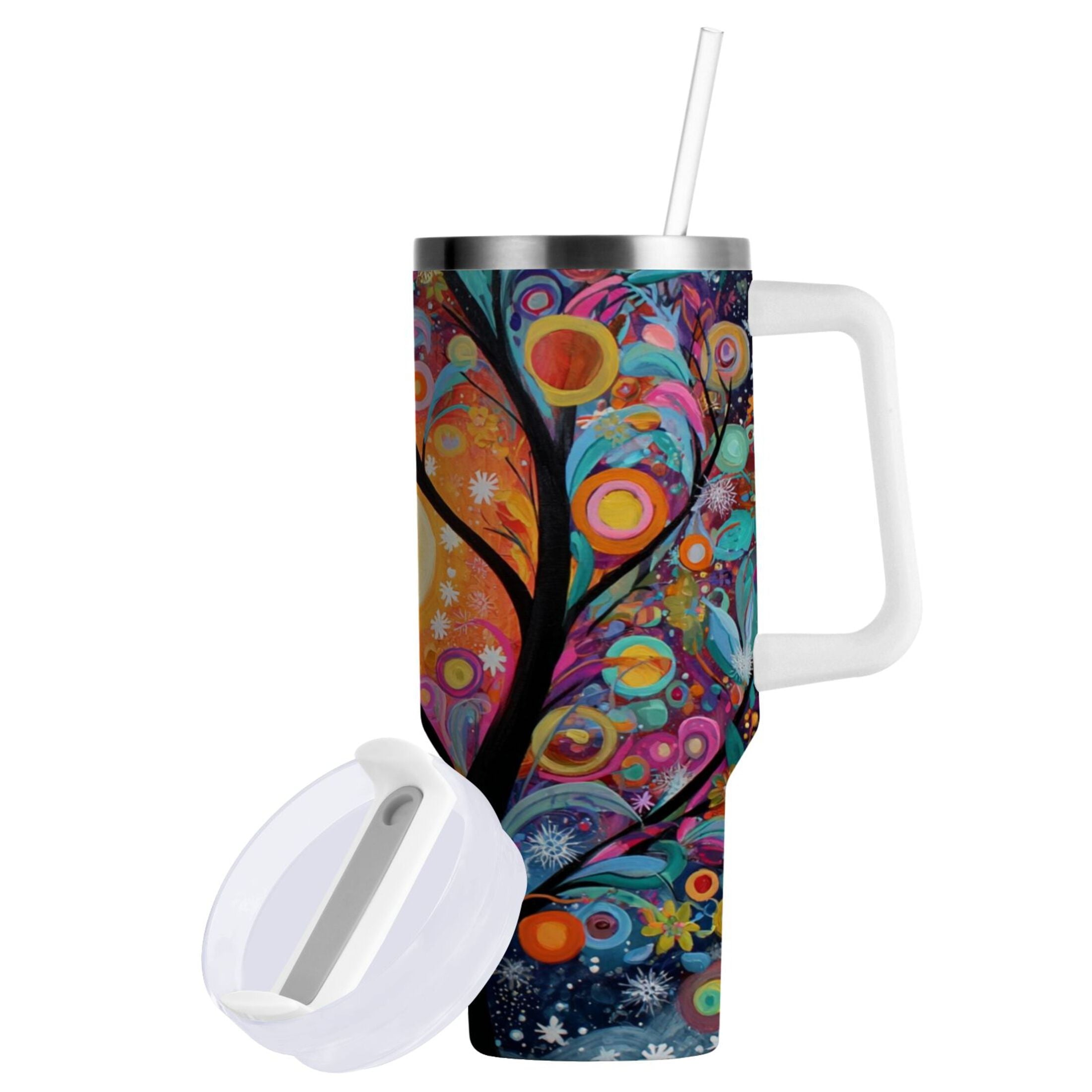 30 oz Insulated Stainless Steel Tumbler Double Wall Stainless Steel Tumbler with 2-Way Drinking Beautiful Abstract Tree Painting - TC9W
