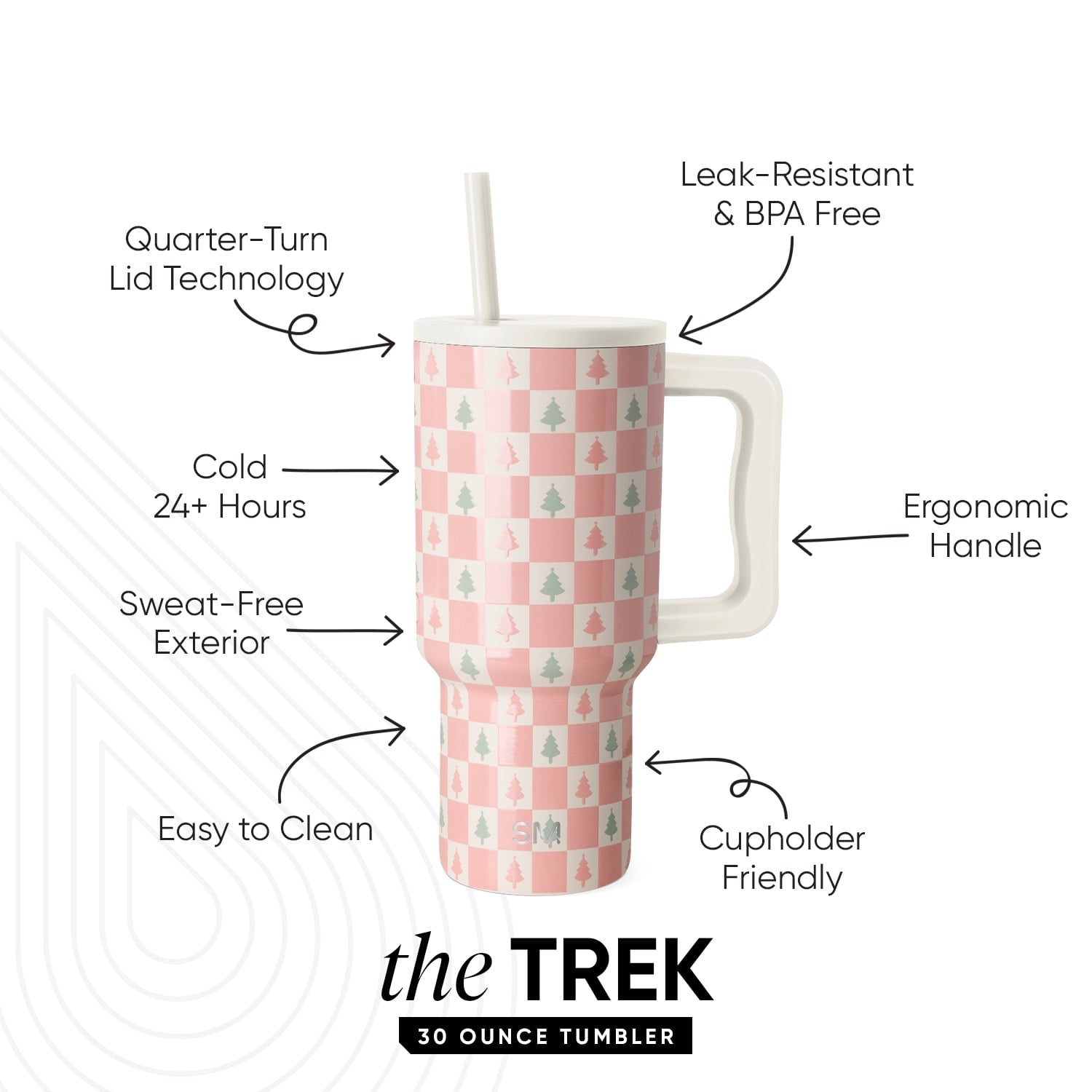 Simple Modern 30 fl oz Insulated Stainless Steel Trek Tumbler with Straw Lid | Seaglass Sage and Cream Checkmate - ON24