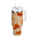 40 oz Insulated Stainless Steel Tumbler Double Wall Stainless Steel Tumbler with 2-Way Drinking Orange Autumn Leaves Pattern - 6ELM