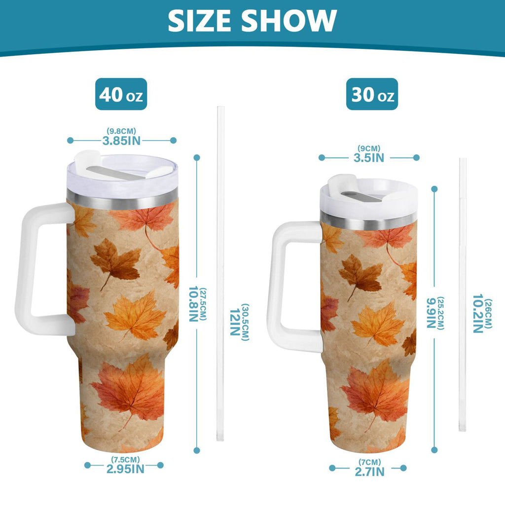 40 oz Insulated Stainless Steel Tumbler Double Wall Stainless Steel Tumbler with 2-Way Drinking Orange Autumn Leaves Pattern - 6ELM