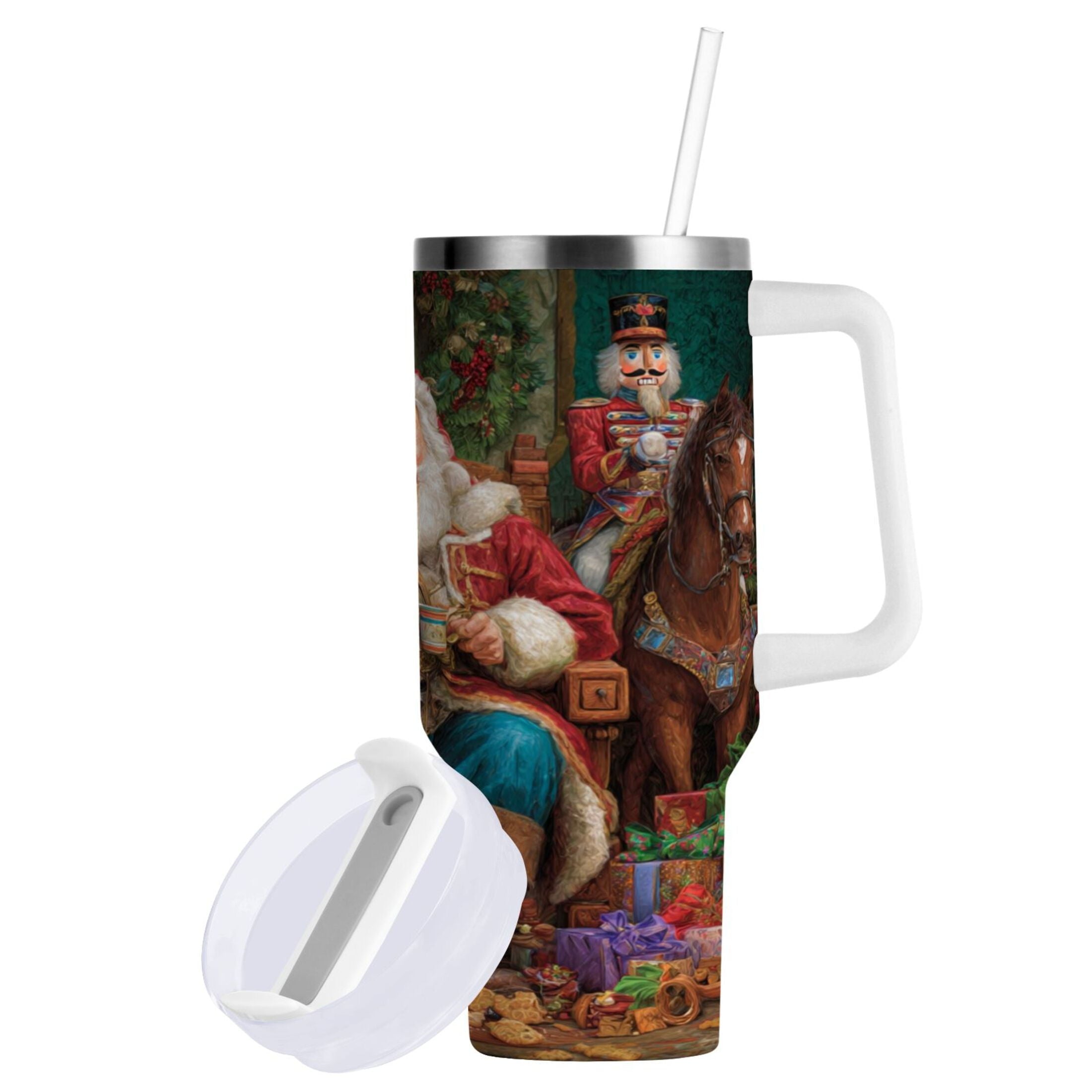 40 oz Insulated Stainless Steel Tumbler Double Wall Stainless Steel Tumbler with 2-Way Drinking Santa Eating Cookies - UMPP