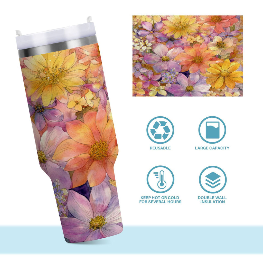 30 oz Insulated Stainless Steel Tumbler Double Wall Stainless Steel Tumbler with 2-Way Drinking Summer Blossoms - GMHN