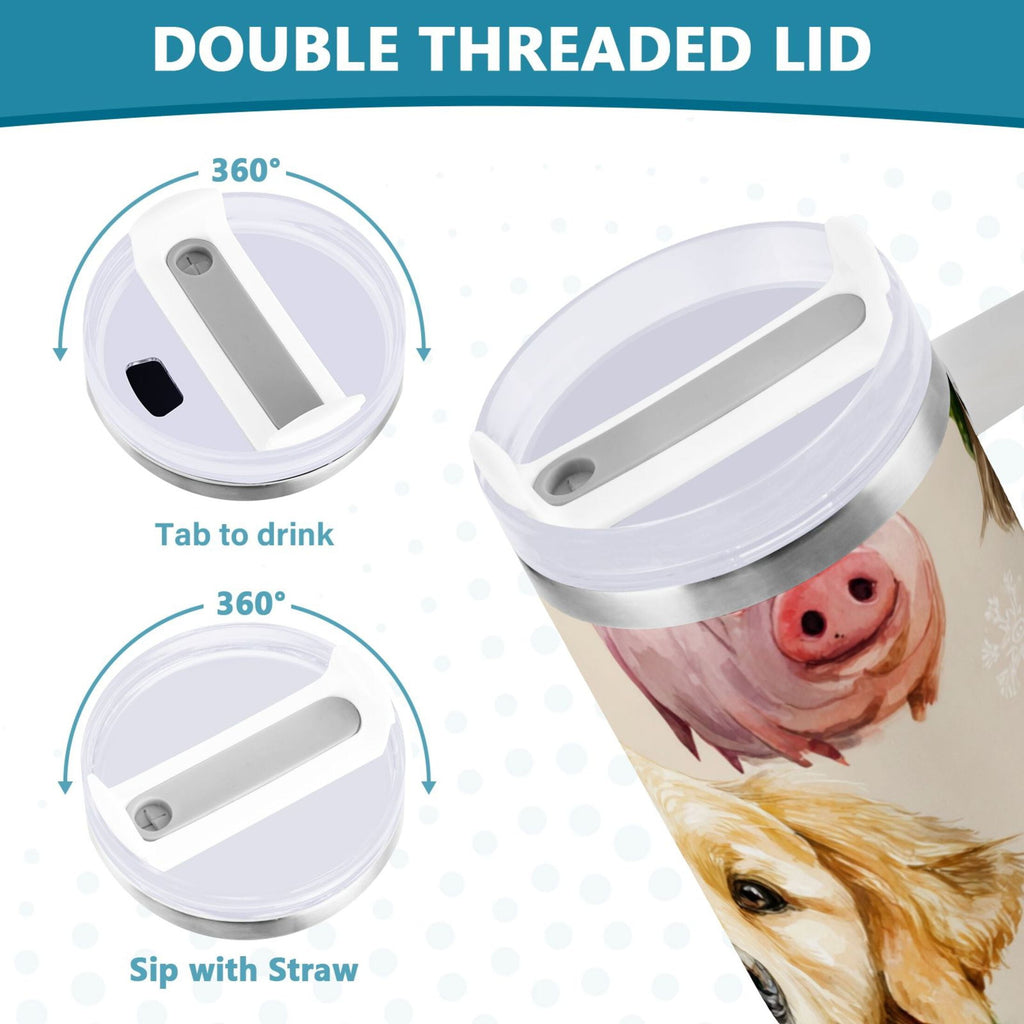 30 oz Insulated Stainless Steel Tumbler Double Wall Stainless Steel Tumbler with 2-Way Drinking Watercolor Animals Pattern - JXLX