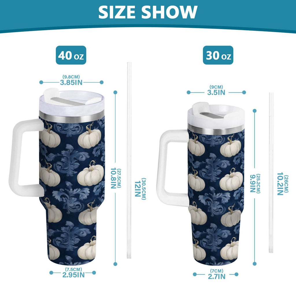 30 oz Insulated Stainless Steel Tumbler Double Wall Stainless Steel Tumbler with 2-Way Drinking Watercolor White Pumpkins - 35U1