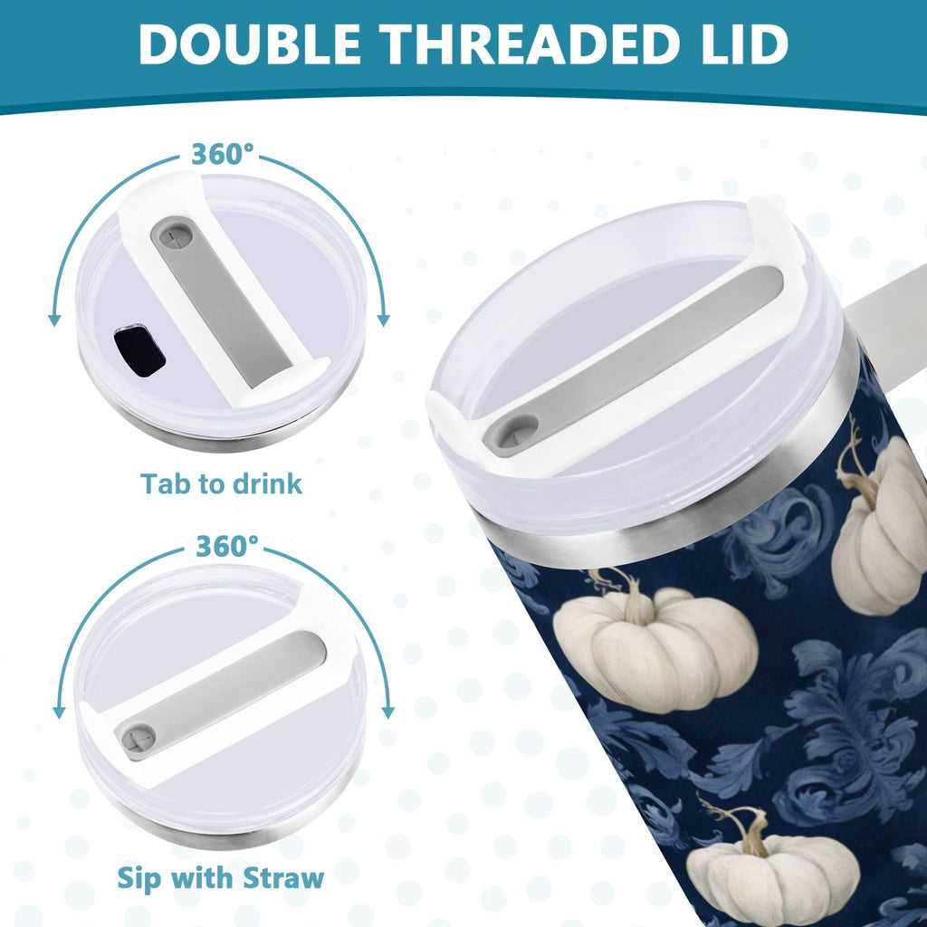 30 oz Insulated Stainless Steel Tumbler Double Wall Stainless Steel Tumbler with 2-Way Drinking Watercolor White Pumpkins - 35U1