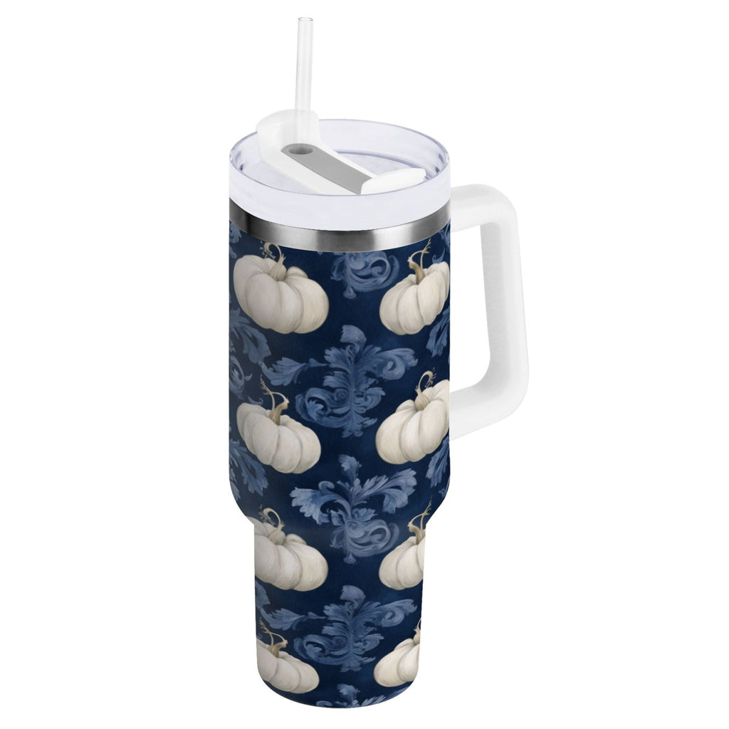 30 oz Insulated Stainless Steel Tumbler Double Wall Stainless Steel Tumbler with 2-Way Drinking Watercolor White Pumpkins - 35U1