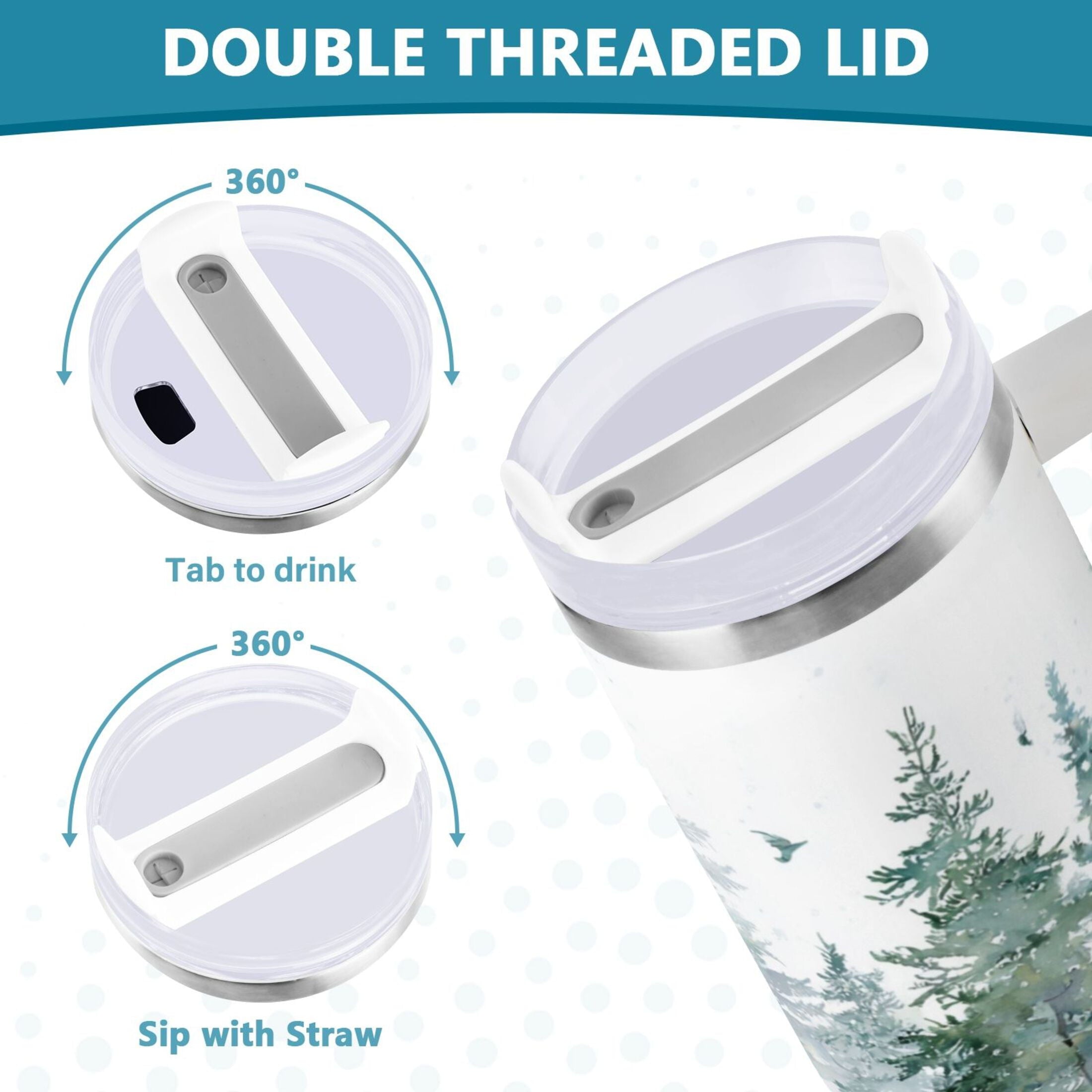 30 oz Insulated Stainless Steel Tumbler Double Wall Stainless Steel Tumbler with 2-Way Drinking Green Snowy Forest Scene - HGFW
