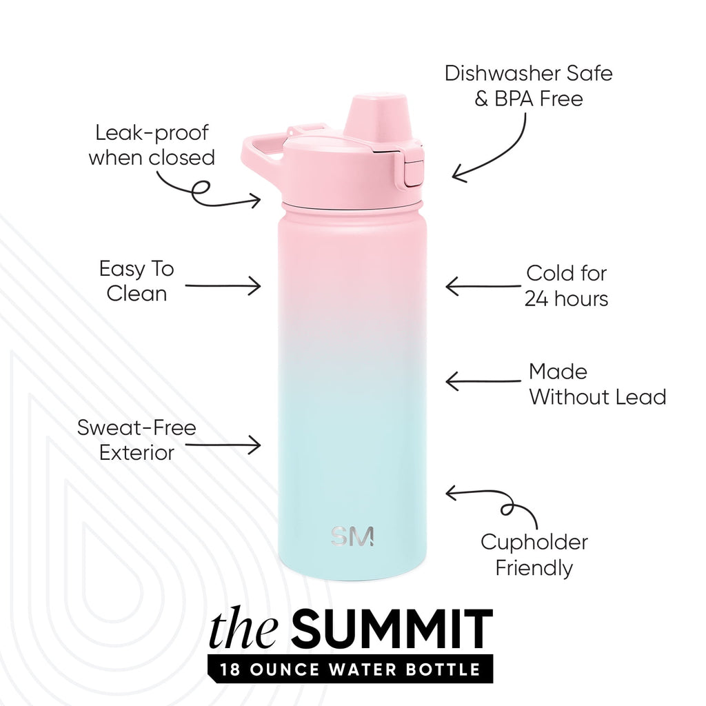 Simple Modern 18 fl oz Insulated Stainless Steel Summit Water Bottle with Covered Silicone Straw Lid | Sweet Taffy - RULS