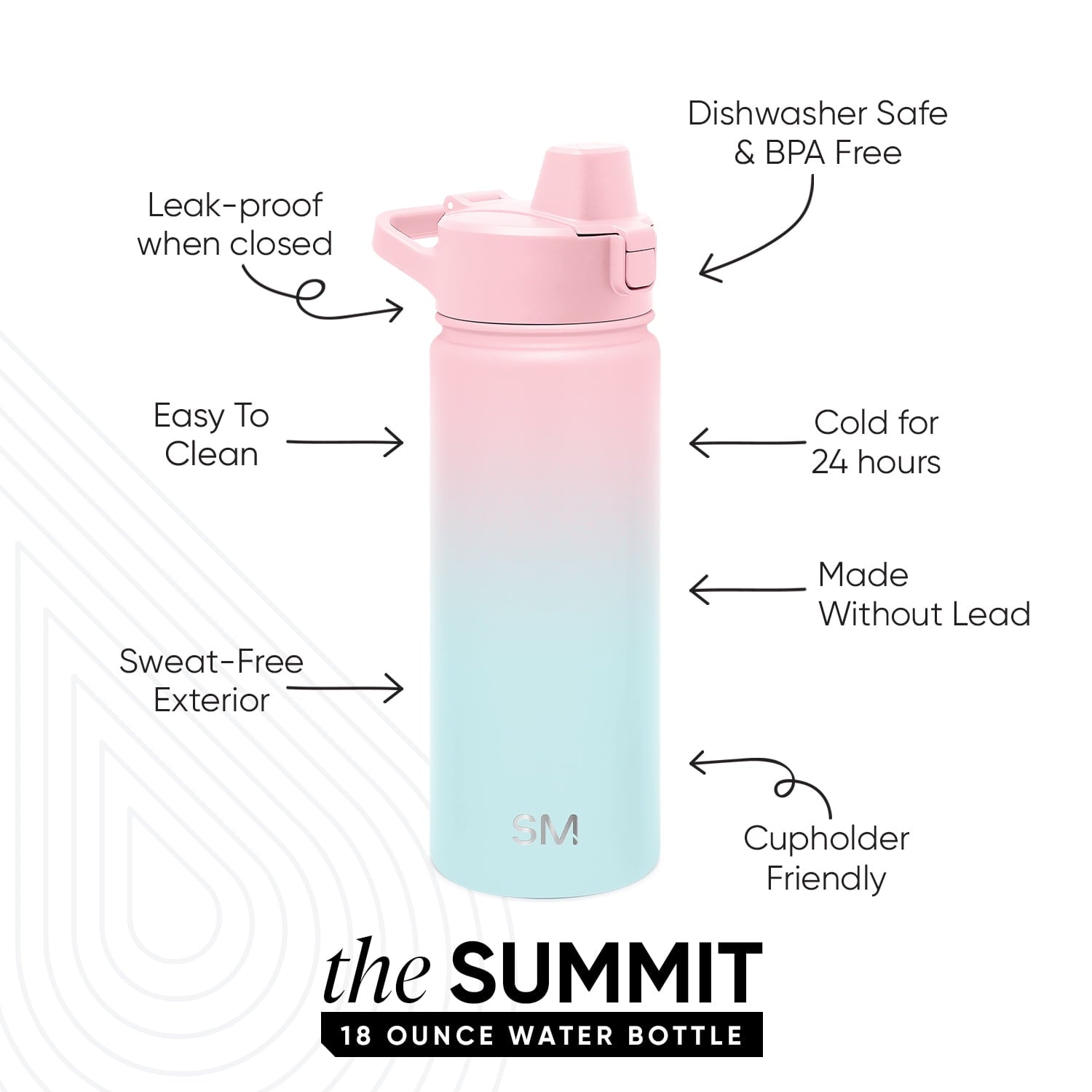 Simple Modern 18 fl oz Insulated Stainless Steel Summit Water Bottle with Covered Silicone Straw Lid | Sweet Taffy - RULS