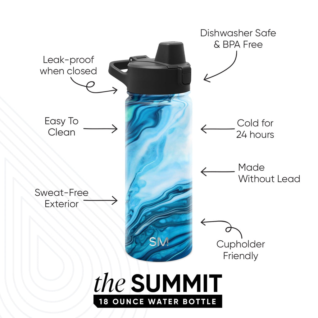 Simple Modern 18 fl oz Insulated Stainless Steel Summit Water Bottle with Covered Silicone Straw Lid | Sweet Taffy - RULS