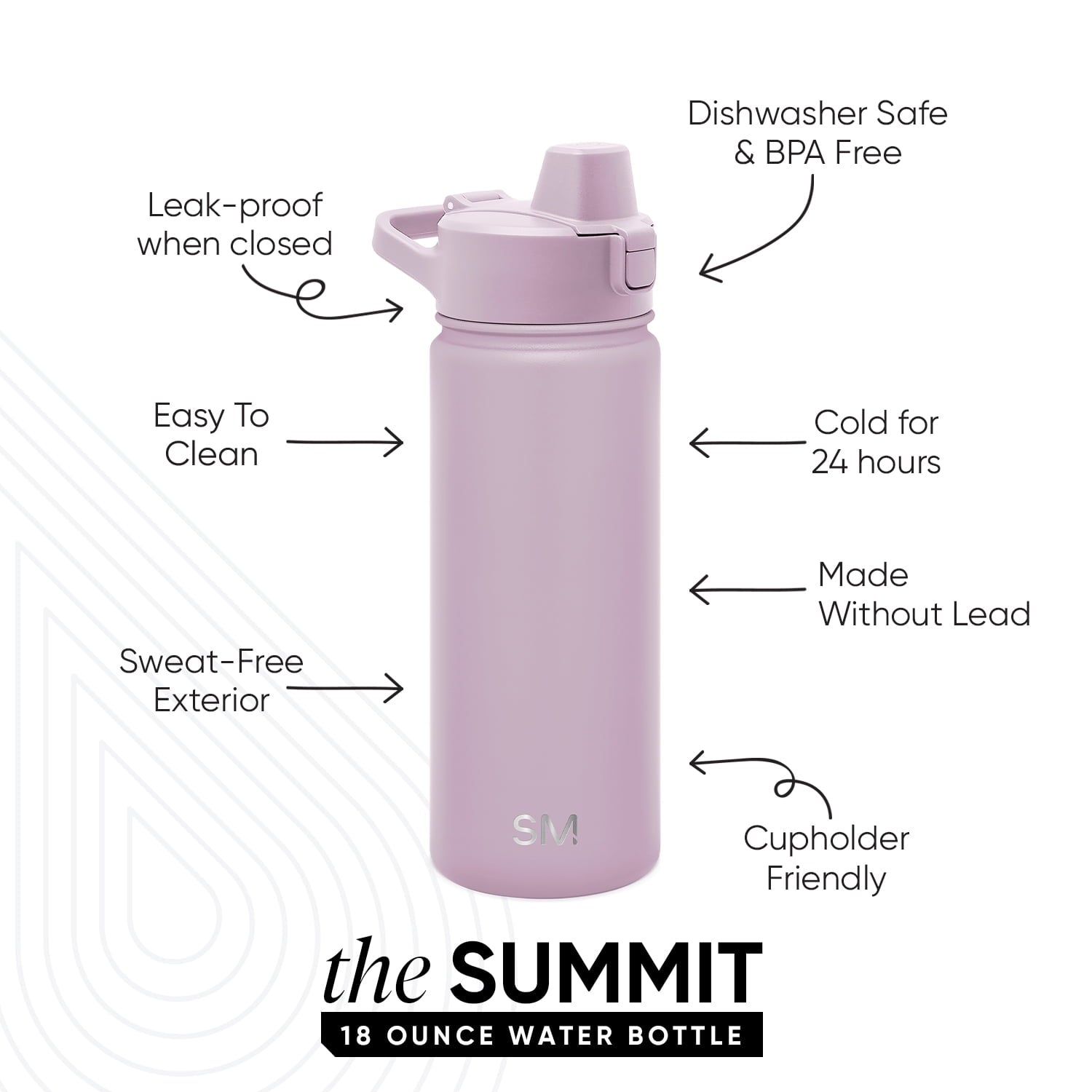 Simple Modern 18 fl oz Insulated Stainless Steel Summit Water Bottle with Covered Silicone Straw Lid | Sweet Taffy - RULS