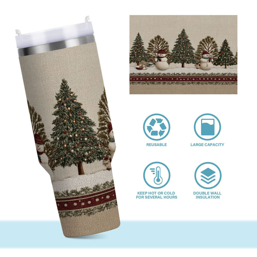 30 oz Insulated Stainless Steel Tumbler Double Wall Stainless Steel Tumbler with 2-Way Drinking Snowmen and Deer in The Forest - U6U3