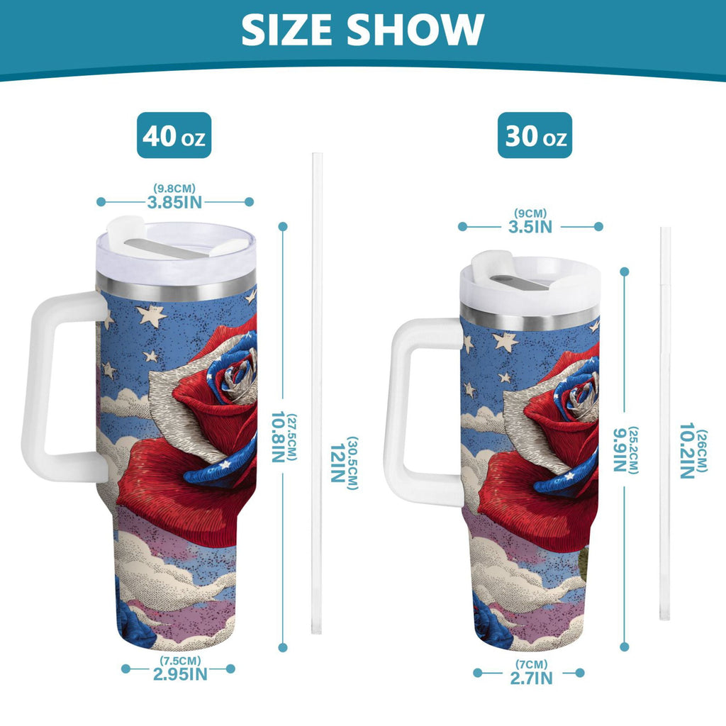 40 oz Insulated Stainless Steel Tumbler Double Wall Stainless Steel Tumbler with 2-Way Drinking Roses and Clouds - AUEJ