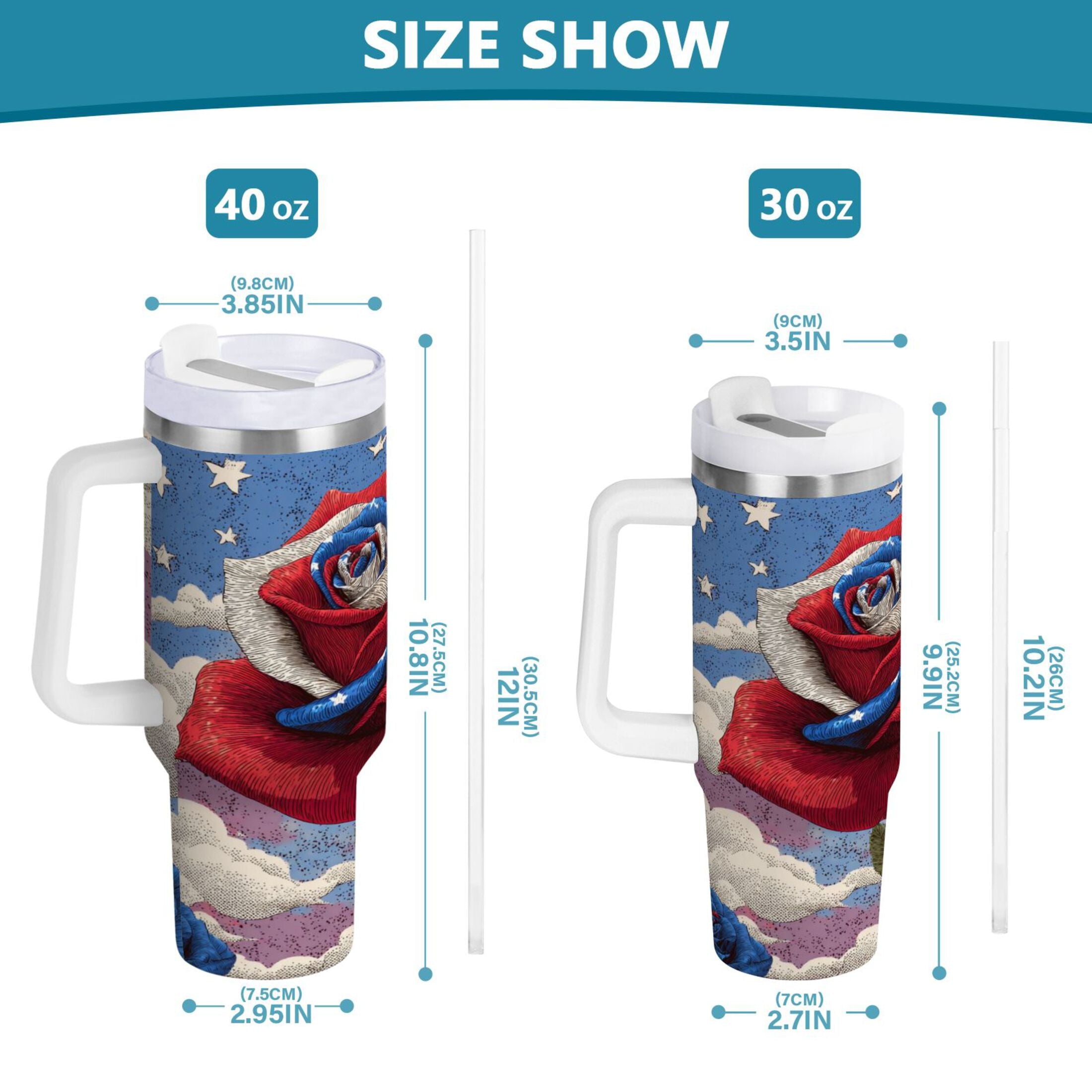 40 oz Insulated Stainless Steel Tumbler Double Wall Stainless Steel Tumbler with 2-Way Drinking Roses and Clouds - AUEJ