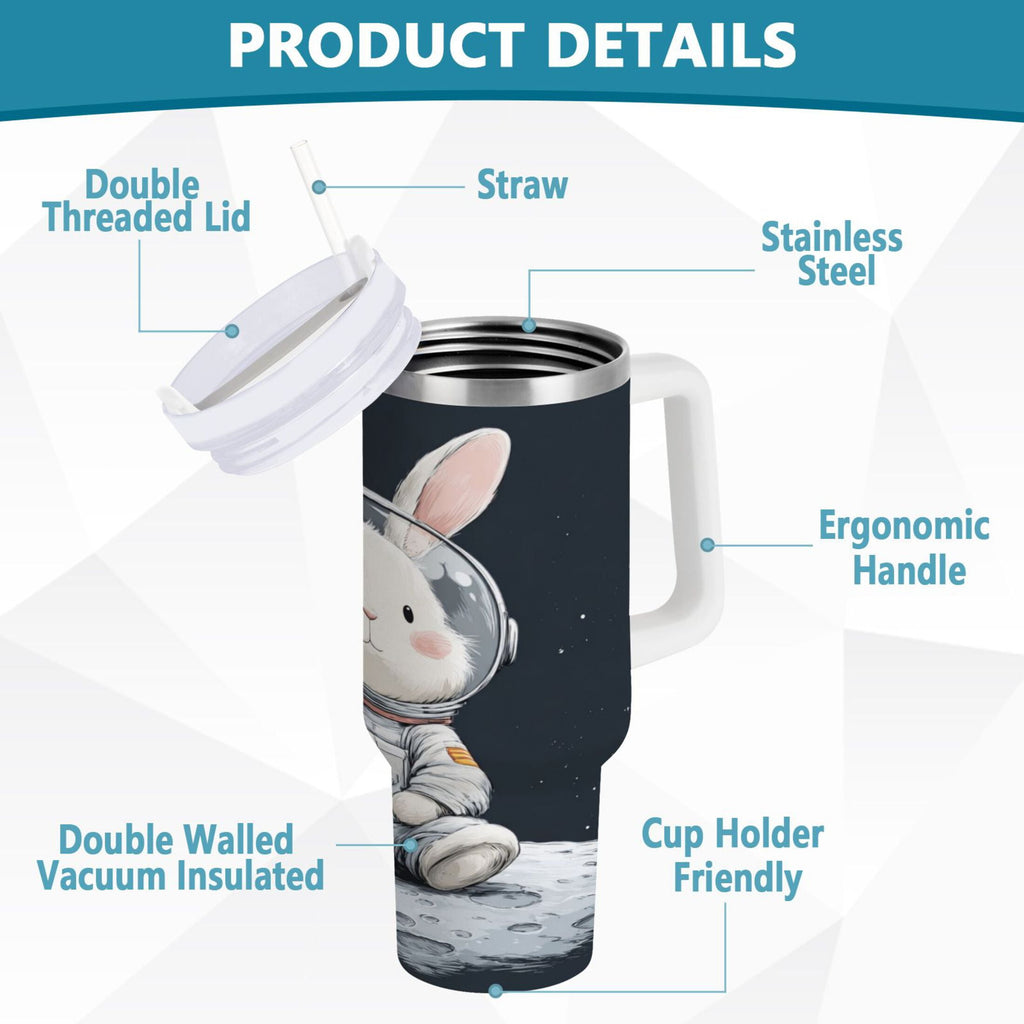 40 oz Insulated Stainless Steel Tumbler Double Wall Stainless Steel Tumbler with 2-Way Drinking Rabbit in A Space - KH24