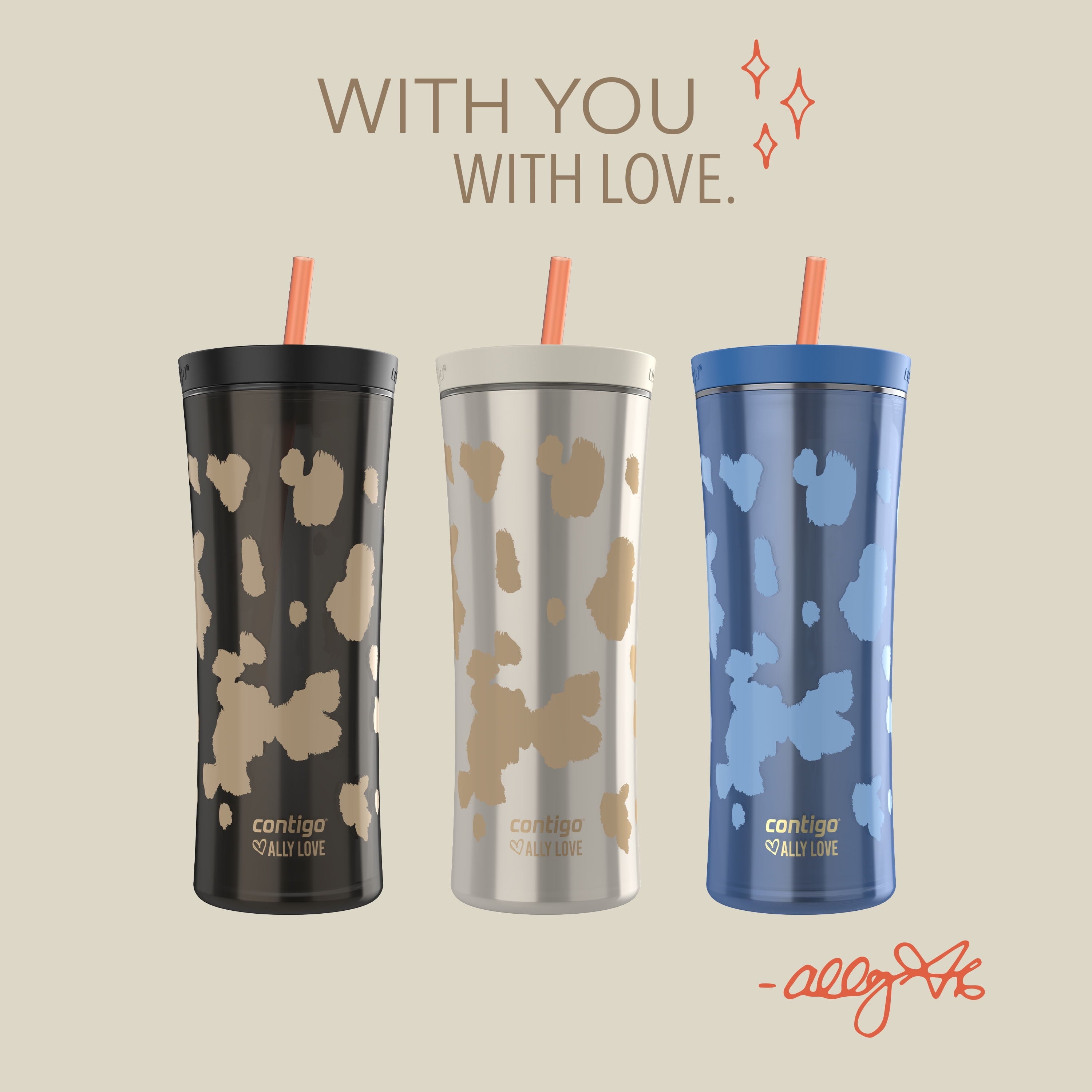 Contigo 20oz Shake &amp; Go Tumbler, Plastic with Straw, Licorice Cowhide Couture - 91FX