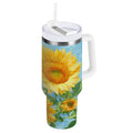 40 oz Insulated Stainless Steel Tumbler Double Wall Stainless Steel Tumbler with 2-Way Drinking Sunflower Oil Painting - CEBN