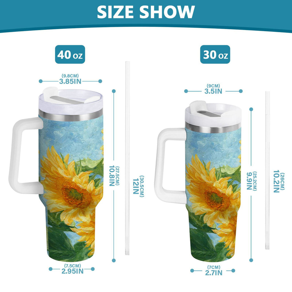 40 oz Insulated Stainless Steel Tumbler Double Wall Stainless Steel Tumbler with 2-Way Drinking Sunflower Oil Painting - CEBN