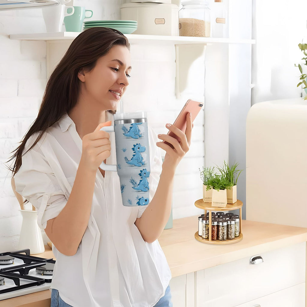 30 oz Insulated Stainless Steel Tumbler Double Wall Stainless Steel Tumbler with 2-Way Drinking Cartoon Blue Dinosaurs - 9G22