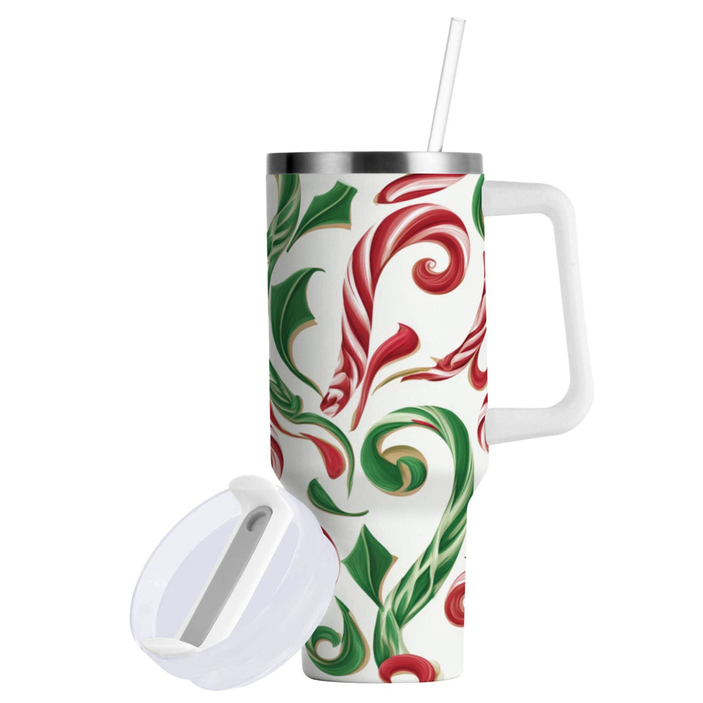 40 oz Insulated Stainless Steel Tumbler Double Wall Stainless Steel Tumbler with 2-Way Drinking Red and Green Candy-cane - 6PUG