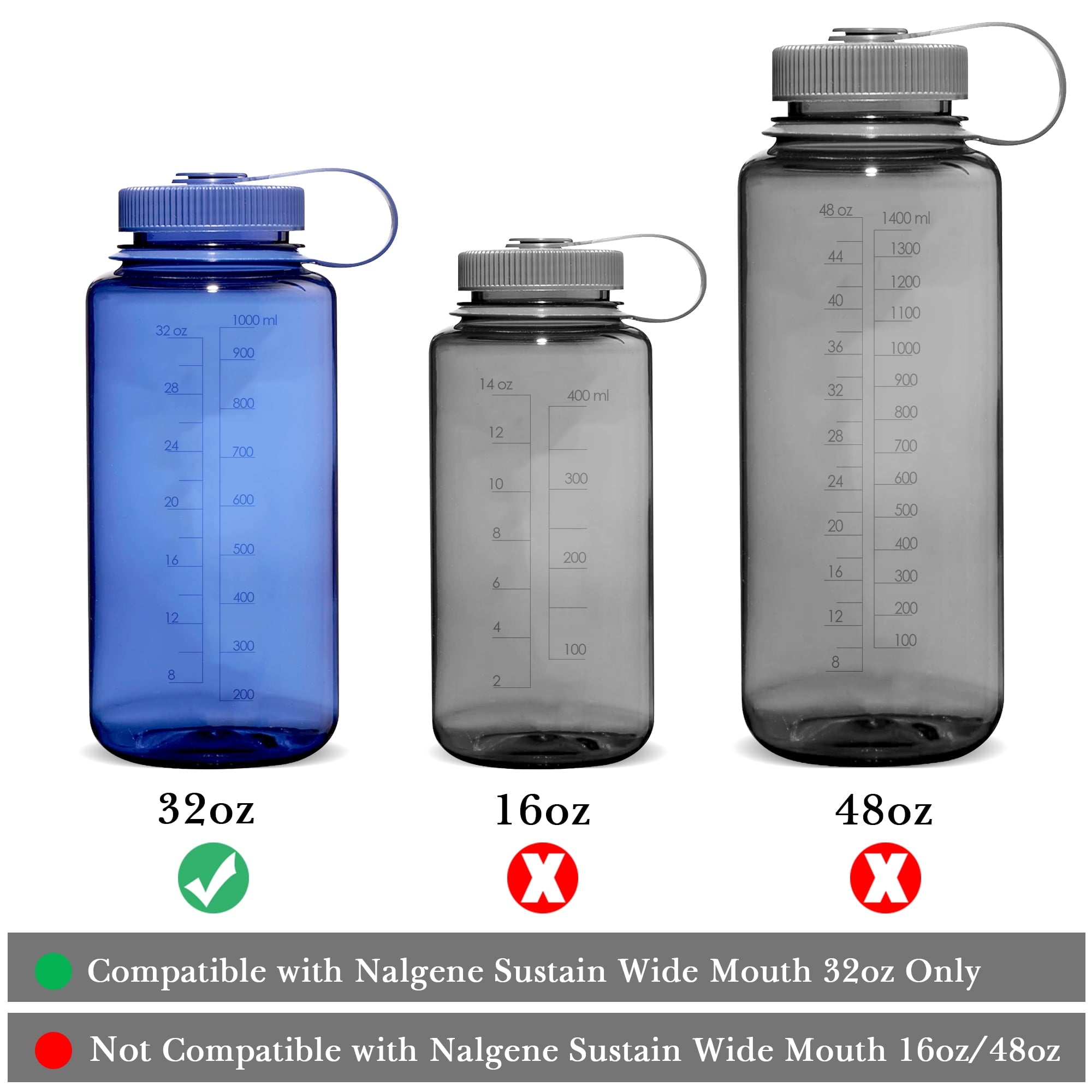 Linkidea 4 Pack Water Bottle Silicone Splashguard Compatible with Nalgene Sustain Wide Mouth 32oz, Anti-Spill Splash Guard for Wide-Necked Bottles with 53mm Opening, Waterbottle Easy Sipper - T20Y