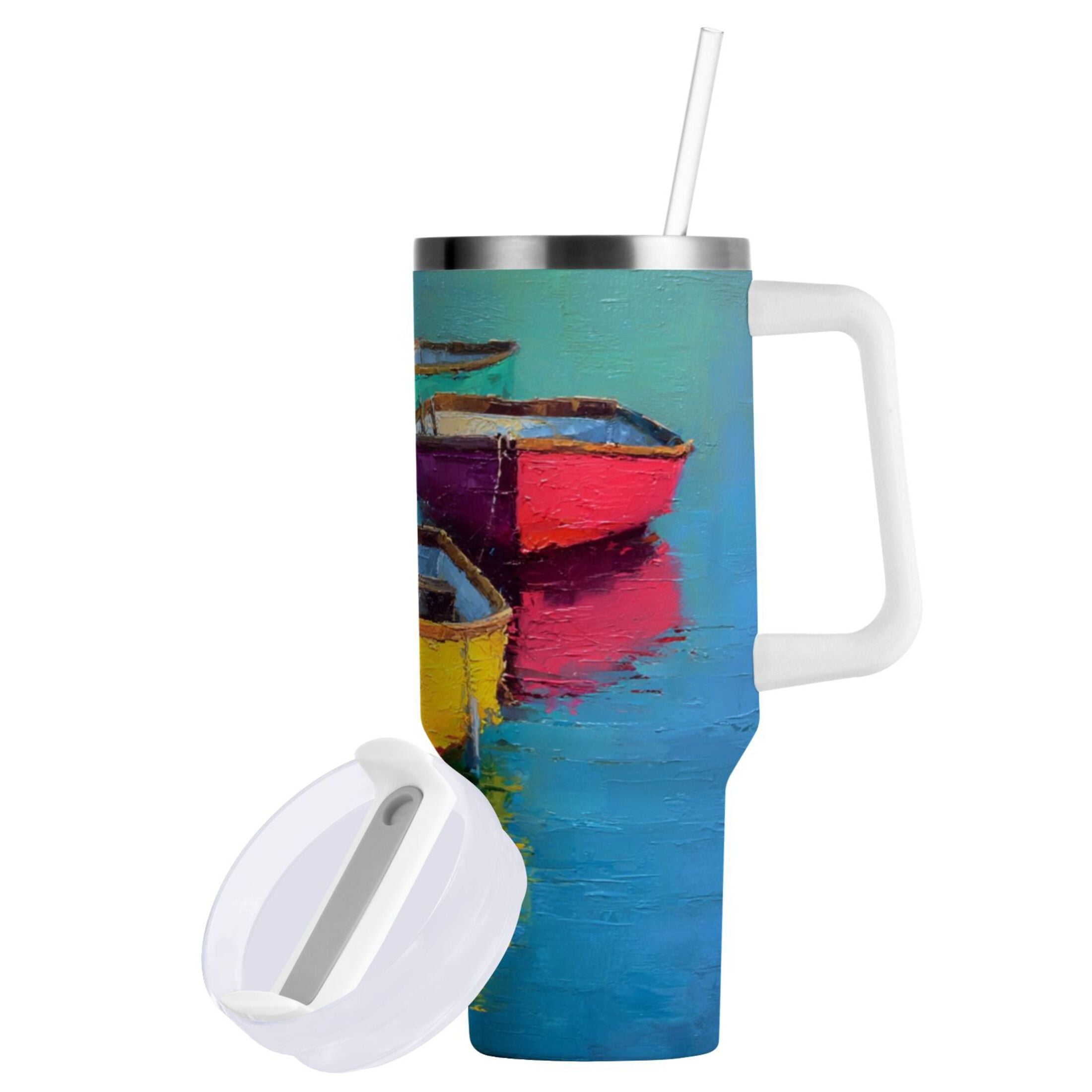 30 oz Insulated Stainless Steel Tumbler Double Wall Stainless Steel Tumbler with 2-Way Drinking Colorful Row Boats - OQ7U
