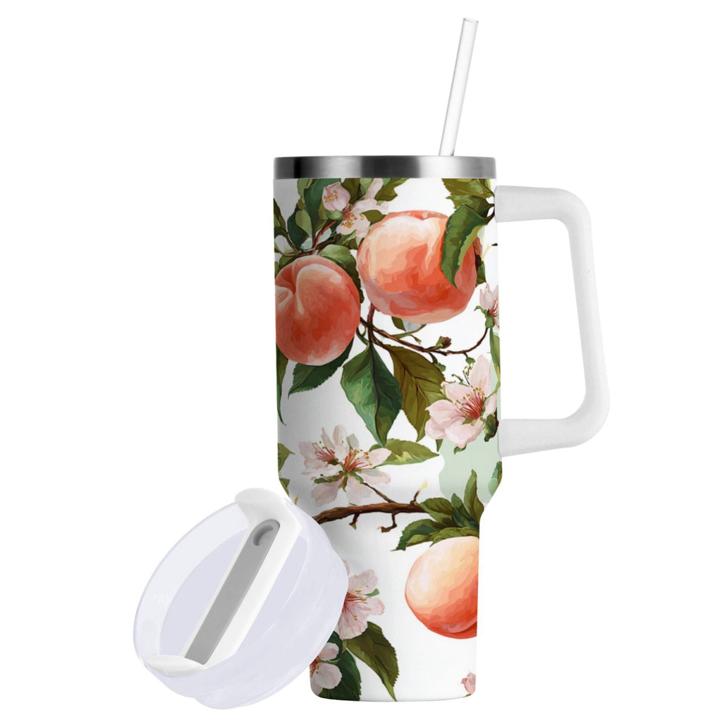 30 oz Insulated Stainless Steel Tumbler Double Wall Stainless Steel Tumbler with 2-Way Drinking Peach Fruit Pattern - YH22