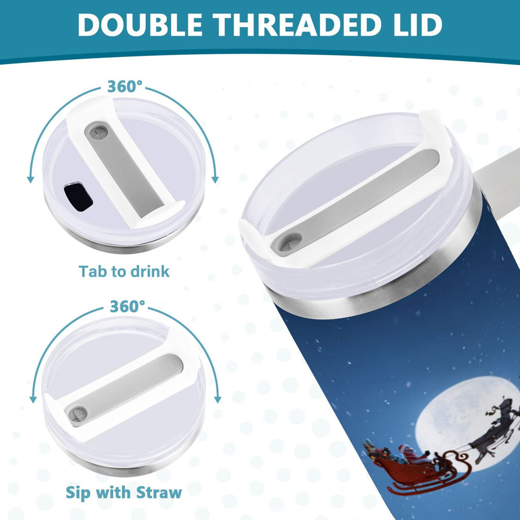30 oz Insulated Stainless Steel Tumbler Double Wall Stainless Steel Tumbler with 2-Way Drinking Christmas Night Scene - FHAM