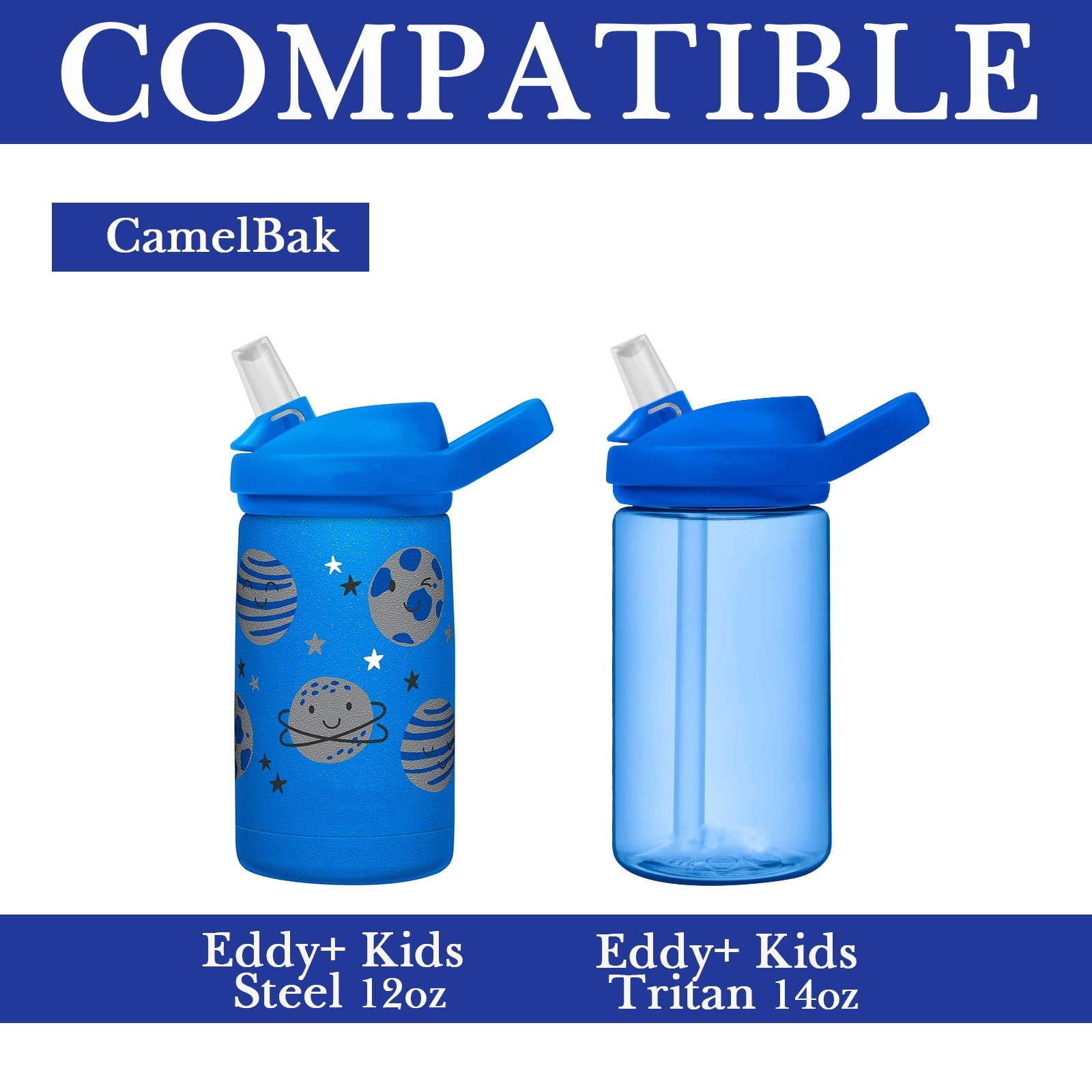 Linkidea Water Bottle Sleeve Compatible with CamelBak Eddy+ Tritan 14oz, Steel 12oz Kids Bottle, Waterbottle Holder Bag with Name Tag, Navy Blue - 0JXW