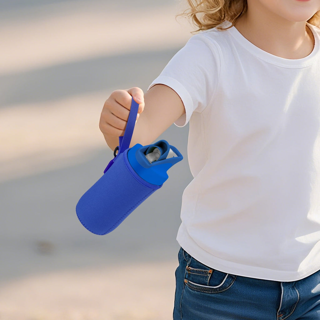 Linkidea Water Bottle Sleeve Compatible with CamelBak Eddy+ Tritan 14oz, Steel 12oz Kids Bottle, Waterbottle Holder Bag with Name Tag, Navy Blue - 0JXW