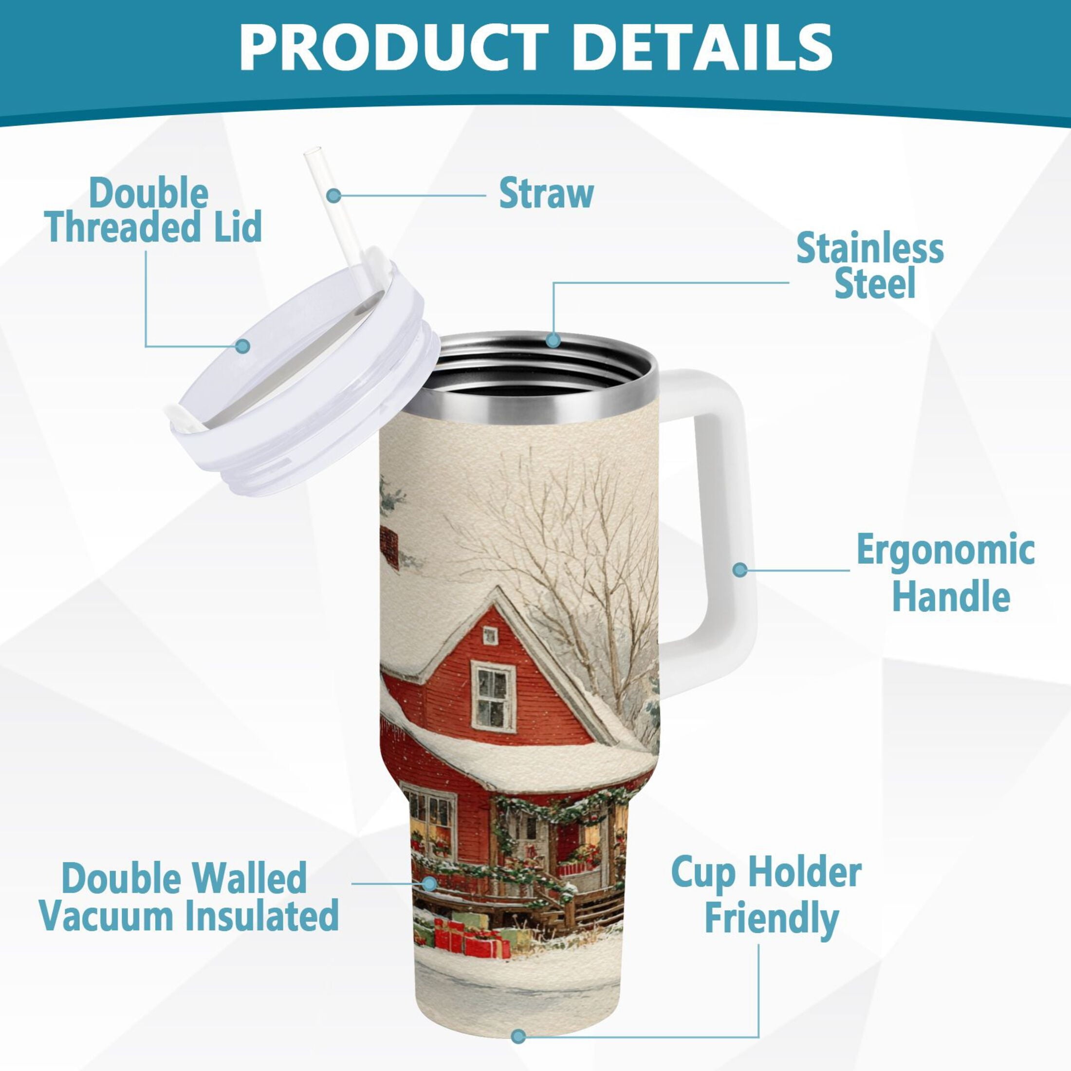 40 oz Insulated Stainless Steel Tumbler Double Wall Stainless Steel Tumbler with 2-Way Drinking House with Snow-covered Roof - WTTX
