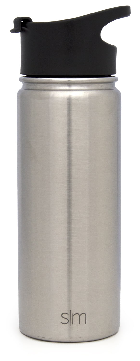 Simple Modern Summit 18 oz Silver and Black Double Wall Vacuum Insulated Stainless Steel Water Bottle with Wide Mouth and Flip-Top Lid - 10UW