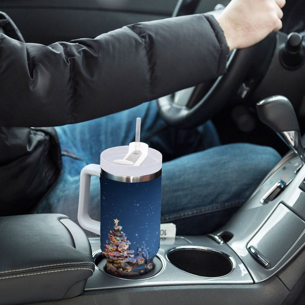 30 oz Insulated Stainless Steel Tumbler Double Wall Stainless Steel Tumbler with 2-Way Drinking Christmas Night Scene - FHAM