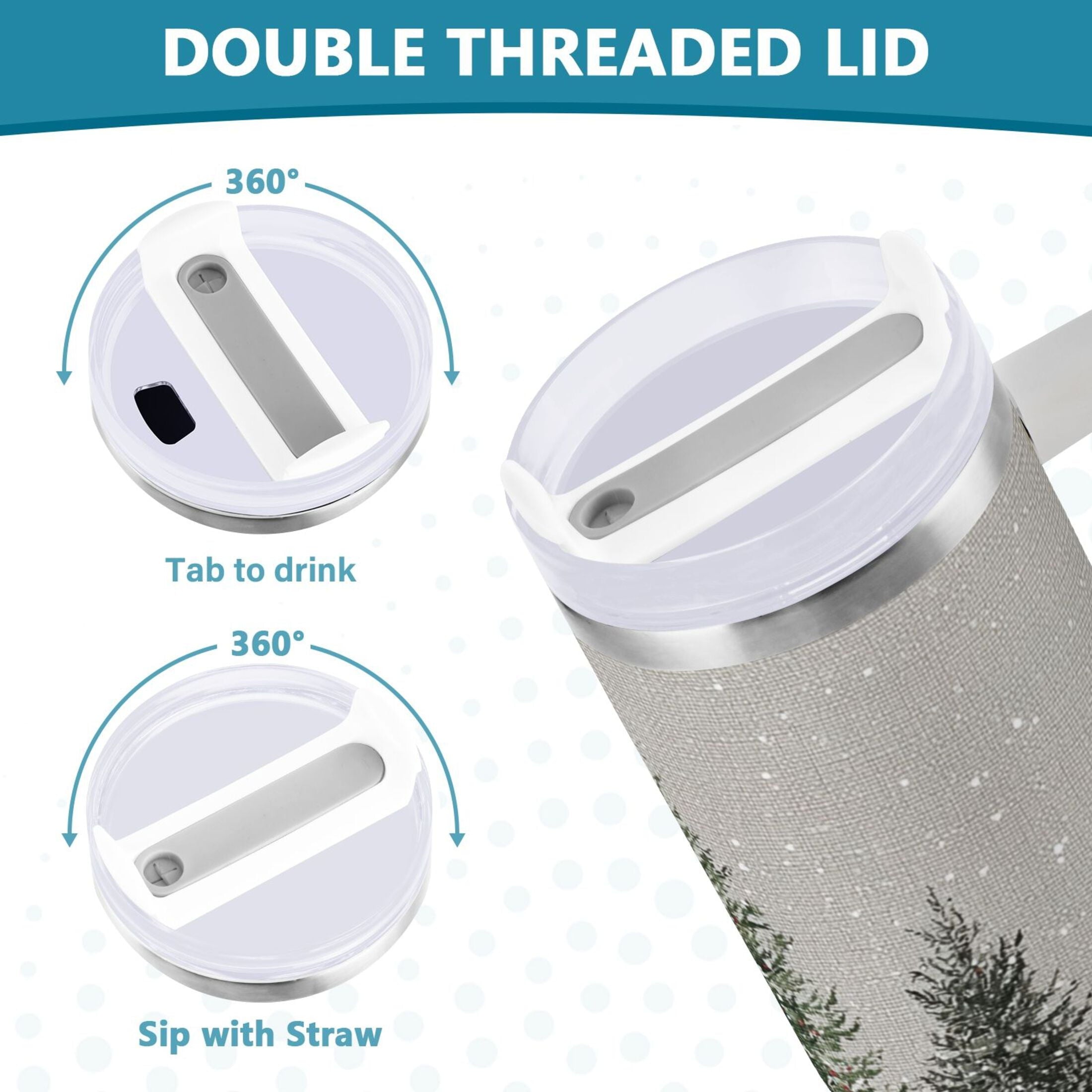 30 oz Insulated Stainless Steel Tumbler Double Wall Stainless Steel Tumbler with 2-Way Drinking Christmas Deer and Snowmen - 76PT