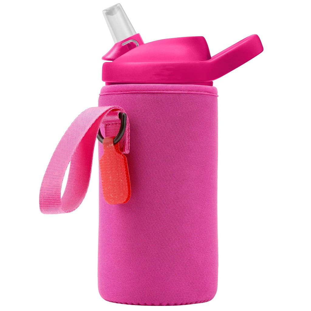 Linkidea Water Bottle Sleeve Compatible with CamelBak Eddy+ Tritan 14oz, Steel 12oz Kids Bottle, Waterbottle Holder Bag with Name Tag, Rose Red - BGSJ