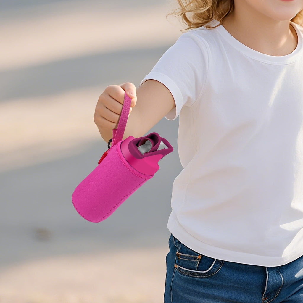 Linkidea Water Bottle Sleeve Compatible with CamelBak Eddy+ Tritan 14oz, Steel 12oz Kids Bottle, Waterbottle Holder Bag with Name Tag, Rose Red - BGSJ