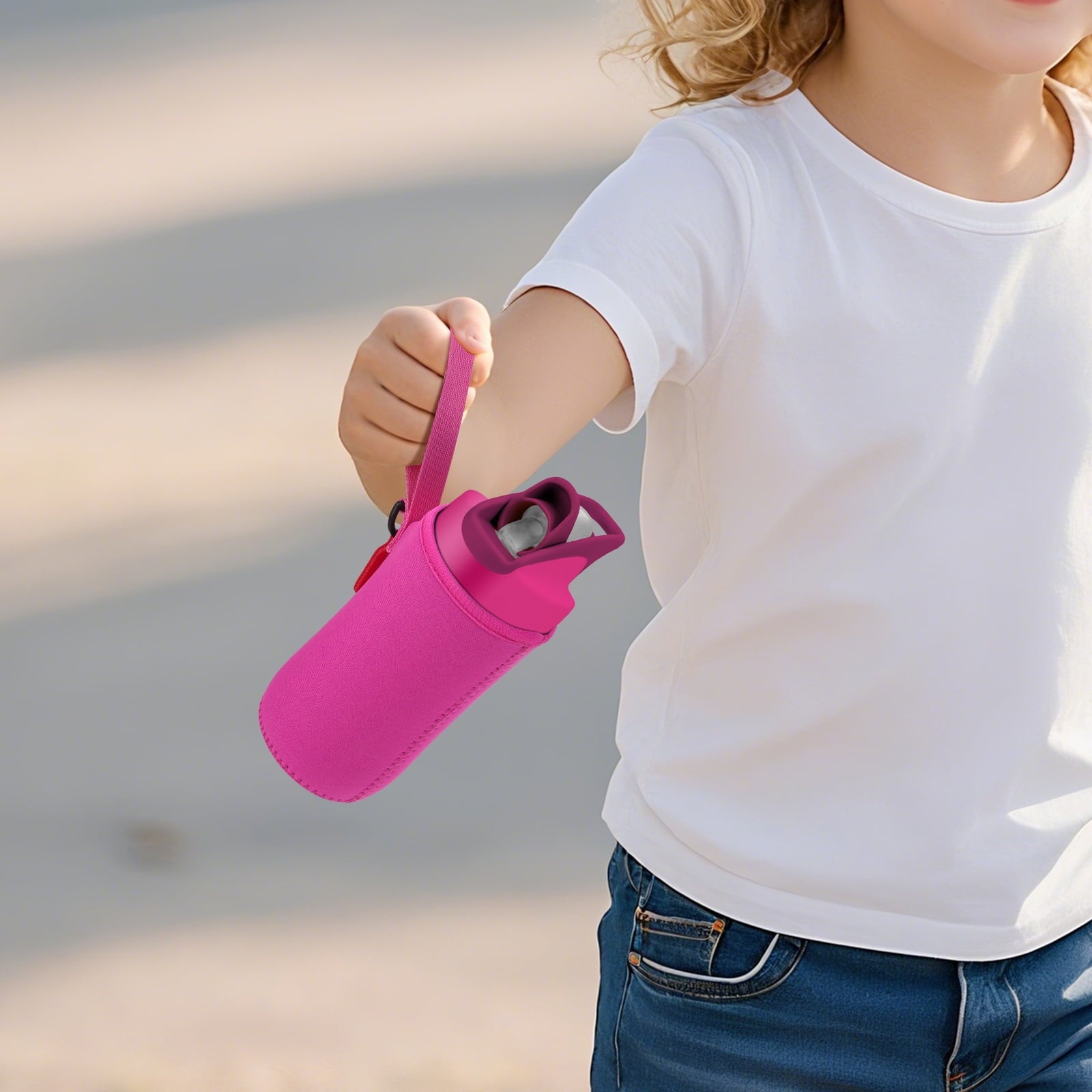 Linkidea Water Bottle Sleeve Compatible with CamelBak Eddy+ Tritan 14oz, Steel 12oz Kids Bottle, Waterbottle Holder Bag with Name Tag, Rose Red - BGSJ