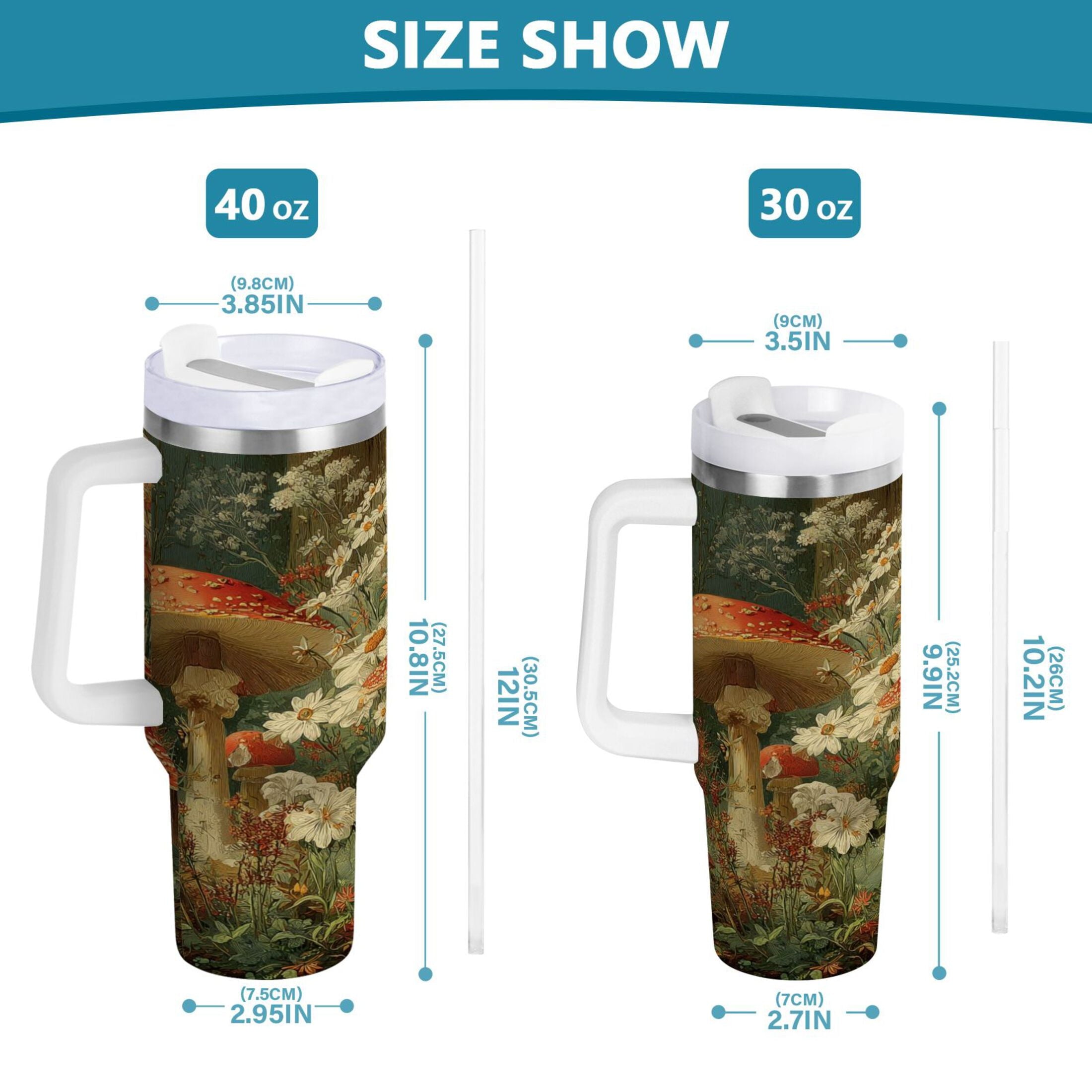 40 oz Insulated Stainless Steel Tumbler Double Wall Stainless Steel Tumbler with 2-Way Drinking Red Mushrooms - 4PW6
