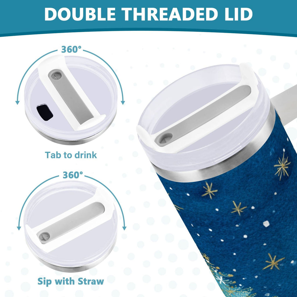 40 oz Insulated Stainless Steel Tumbler Double Wall Stainless Steel Tumbler with 2-Way Drinking Watercolor Christmas Tree - K5KR