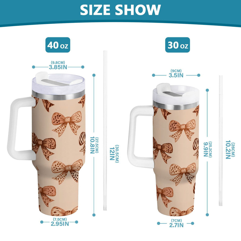 40 oz Insulated Stainless Steel Tumbler Double Wall Stainless Steel Tumbler with 2-Way Drinking Leopard Print Bow - Q3LB