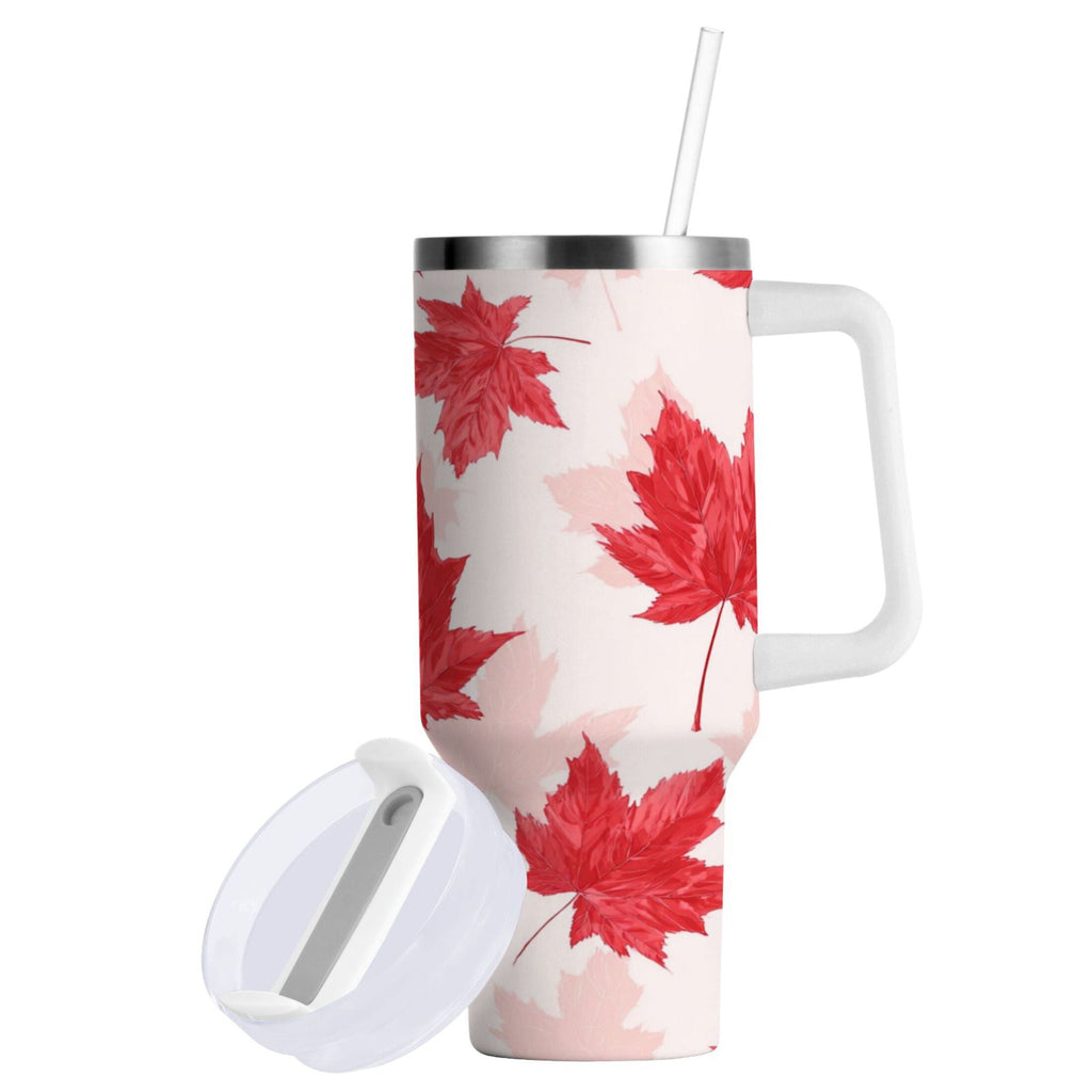 40 oz Insulated Stainless Steel Tumbler Double Wall Stainless Steel Tumbler with 2-Way Drinking Red Maple Leaves Pattern - PS4W