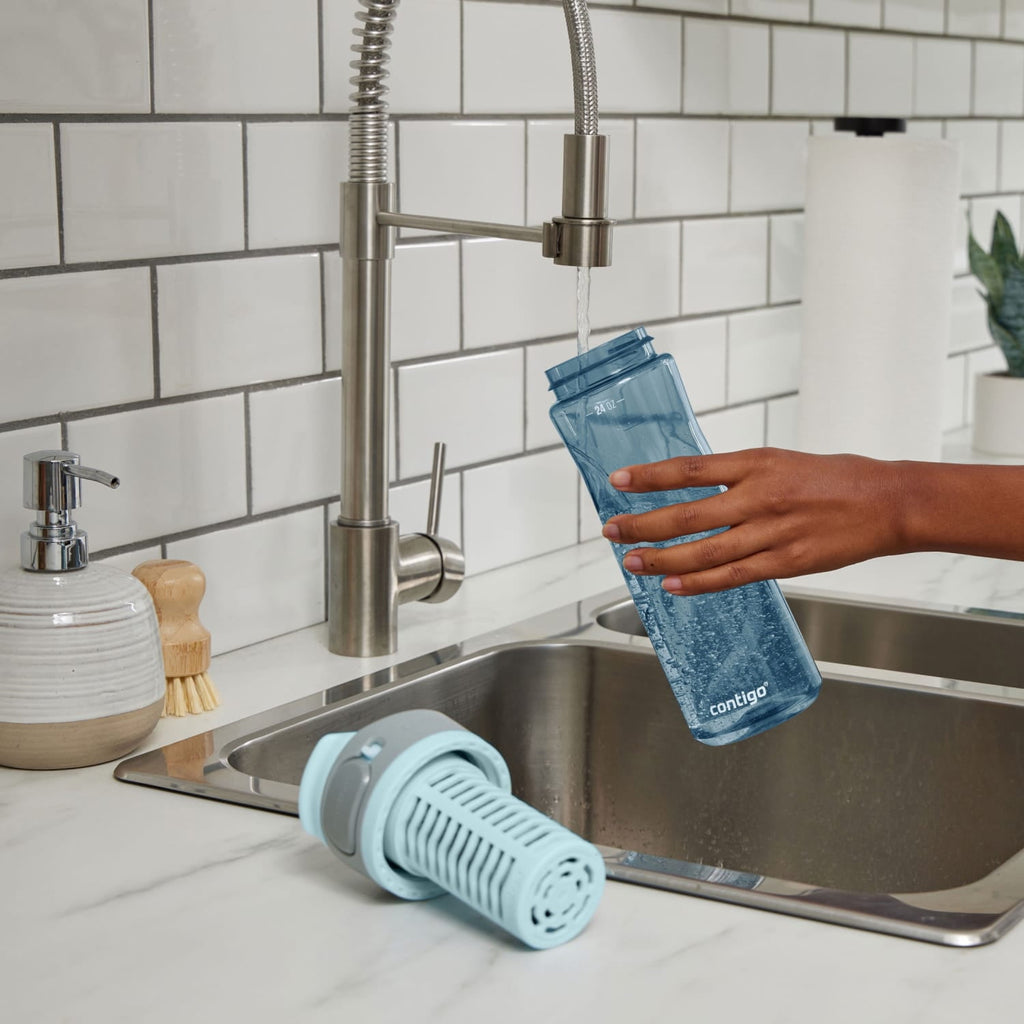 (2 pack) Contigo Clybourn Plastic FreeFlow Filter Water Bottle with AUTOSEAL Lid 24 oz., Dark Ice, with Replacable Filter - HGCF