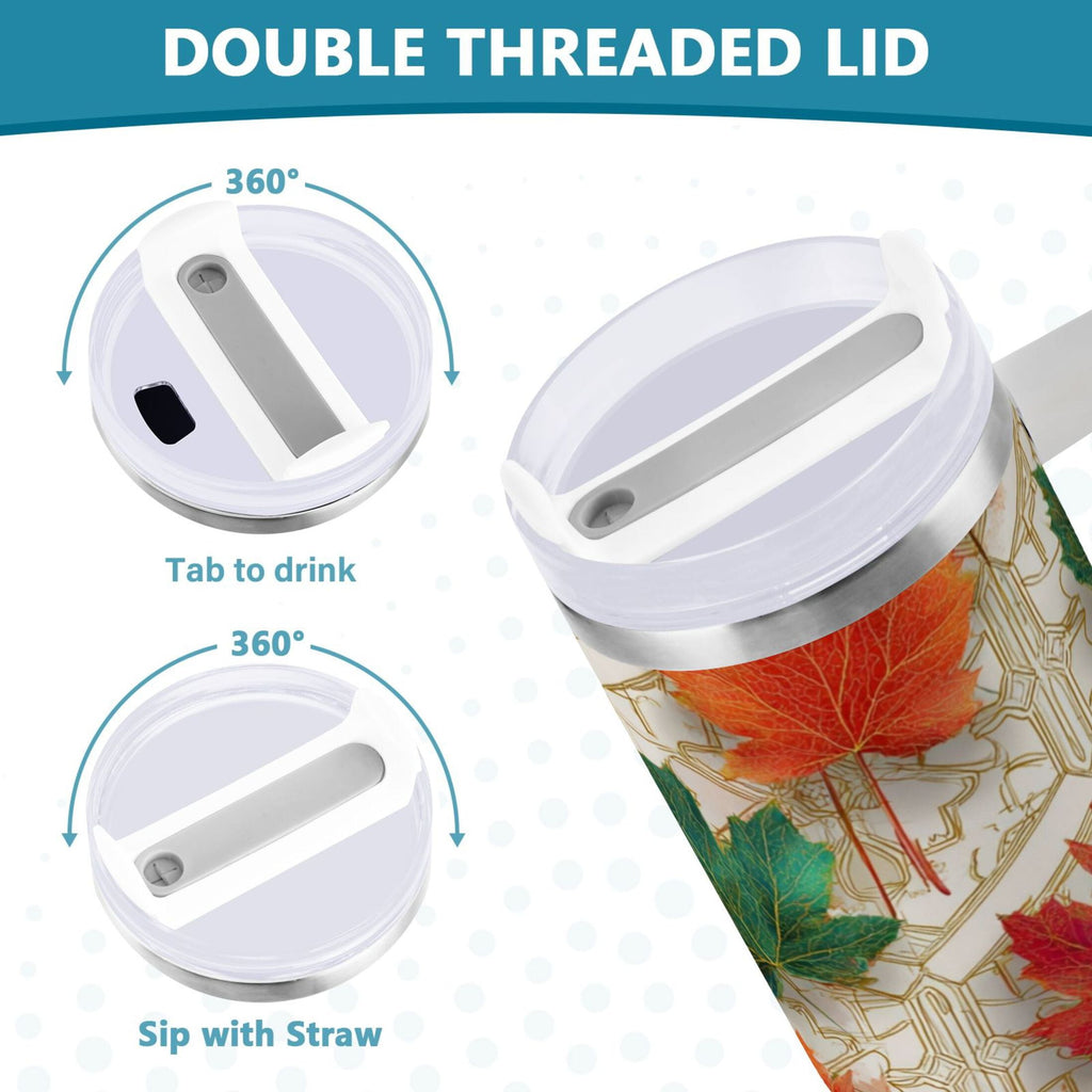 30 oz Insulated Stainless Steel Tumbler Double Wall Stainless Steel Tumbler with 2-Way Drinking Green and Red Maple Leaves - X4NS