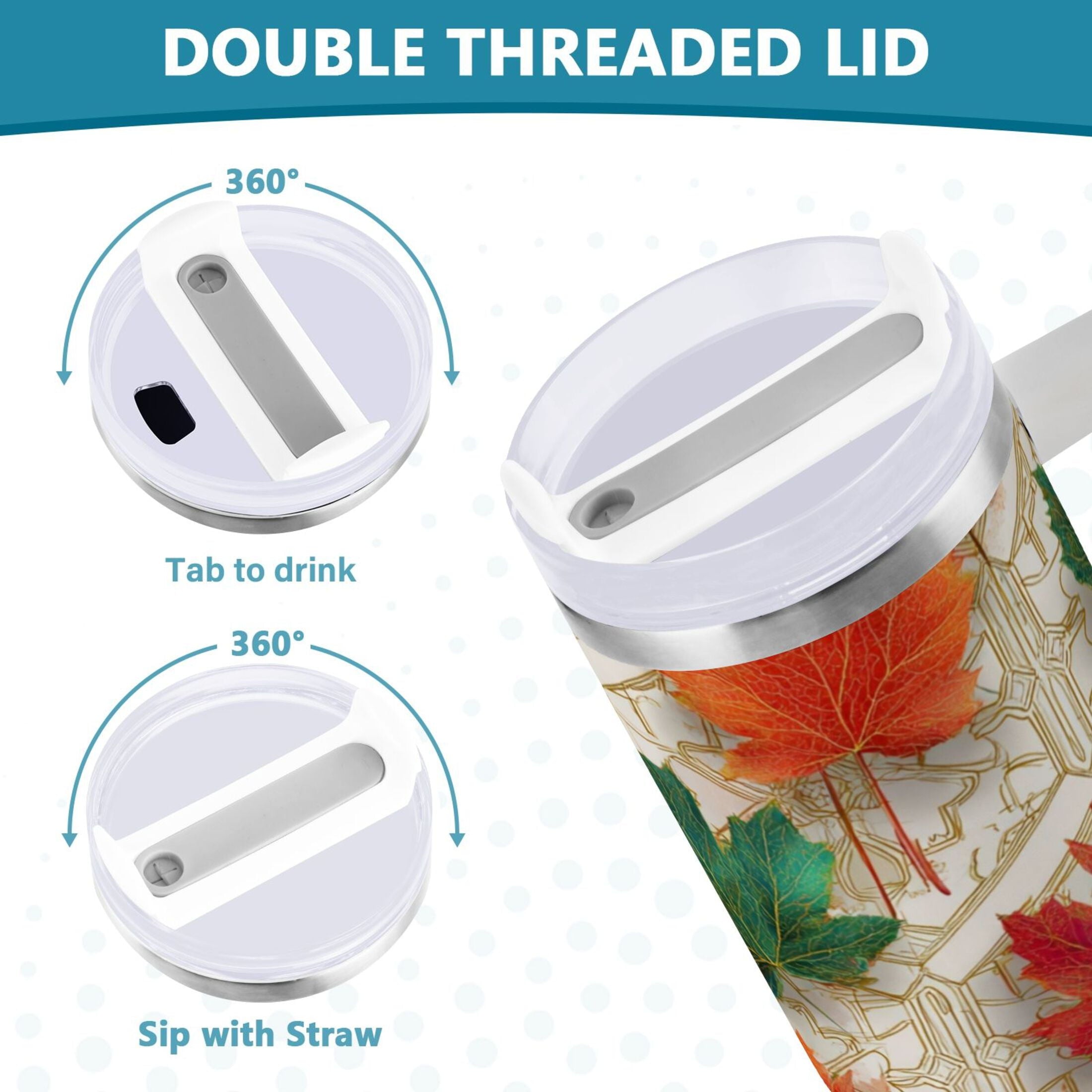 30 oz Insulated Stainless Steel Tumbler Double Wall Stainless Steel Tumbler with 2-Way Drinking Green and Red Maple Leaves - X4NS