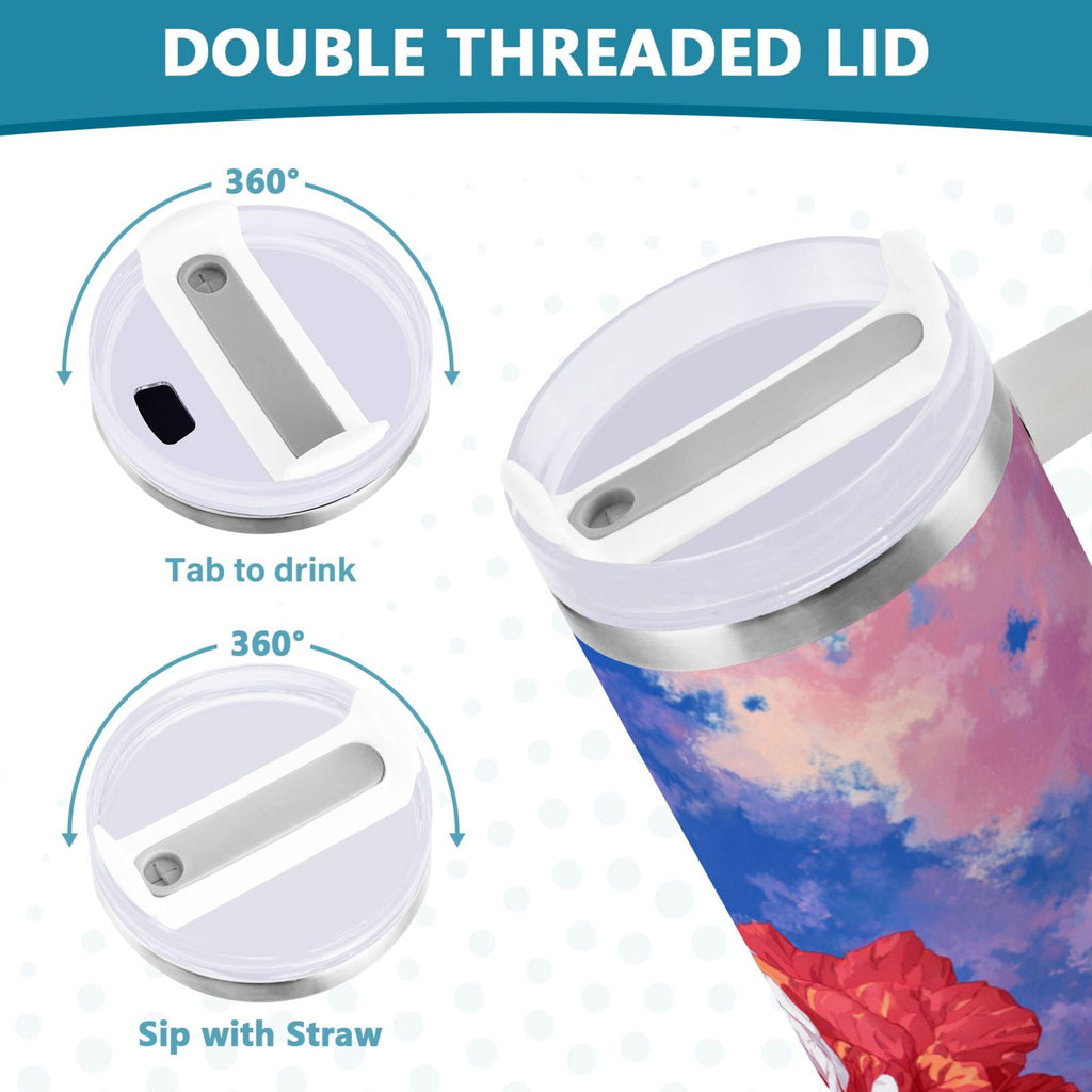 30 oz Insulated Stainless Steel Tumbler Double Wall Stainless Steel Tumbler with 2-Way Drinking Rose with Flag Pattern - JEPP