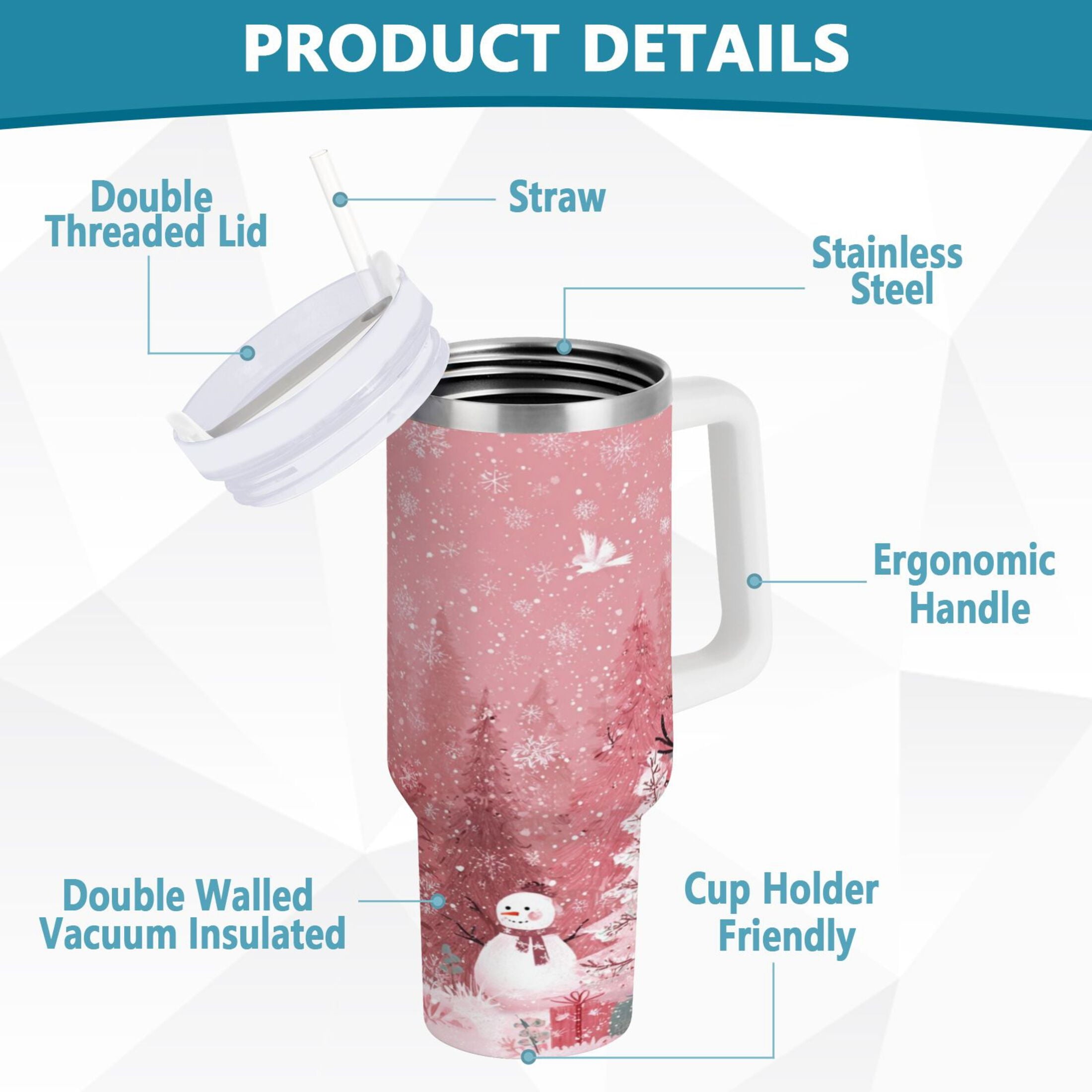 40 oz Insulated Stainless Steel Tumbler Double Wall Stainless Steel Tumbler with 2-Way Drinking Christmas Forest with Snowmen - FKZ4