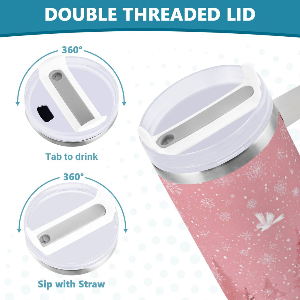 40 oz Insulated Stainless Steel Tumbler Double Wall Stainless Steel Tumbler with 2-Way Drinking Christmas Forest with Snowmen - FKZ4