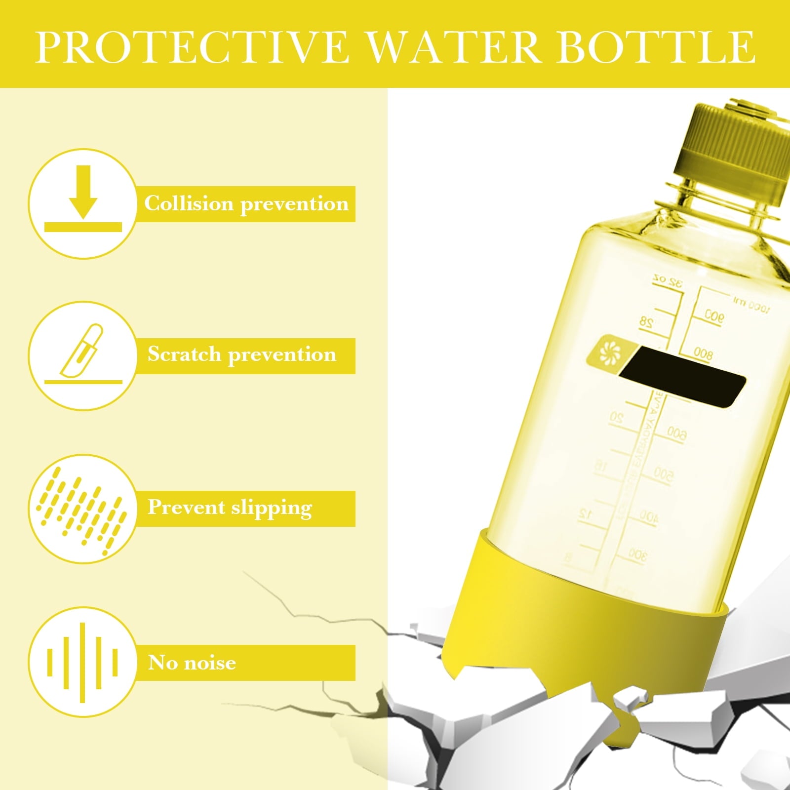 Linkidea 2 Pack Water Bottle Boot Compatible with Nalgene Sustain Wide Mouth 32oz/48oz, Narrow Mouth 32oz, Silicone Anti-Slip Bottle Bottom Bumper Protector (Yellow) - 896C